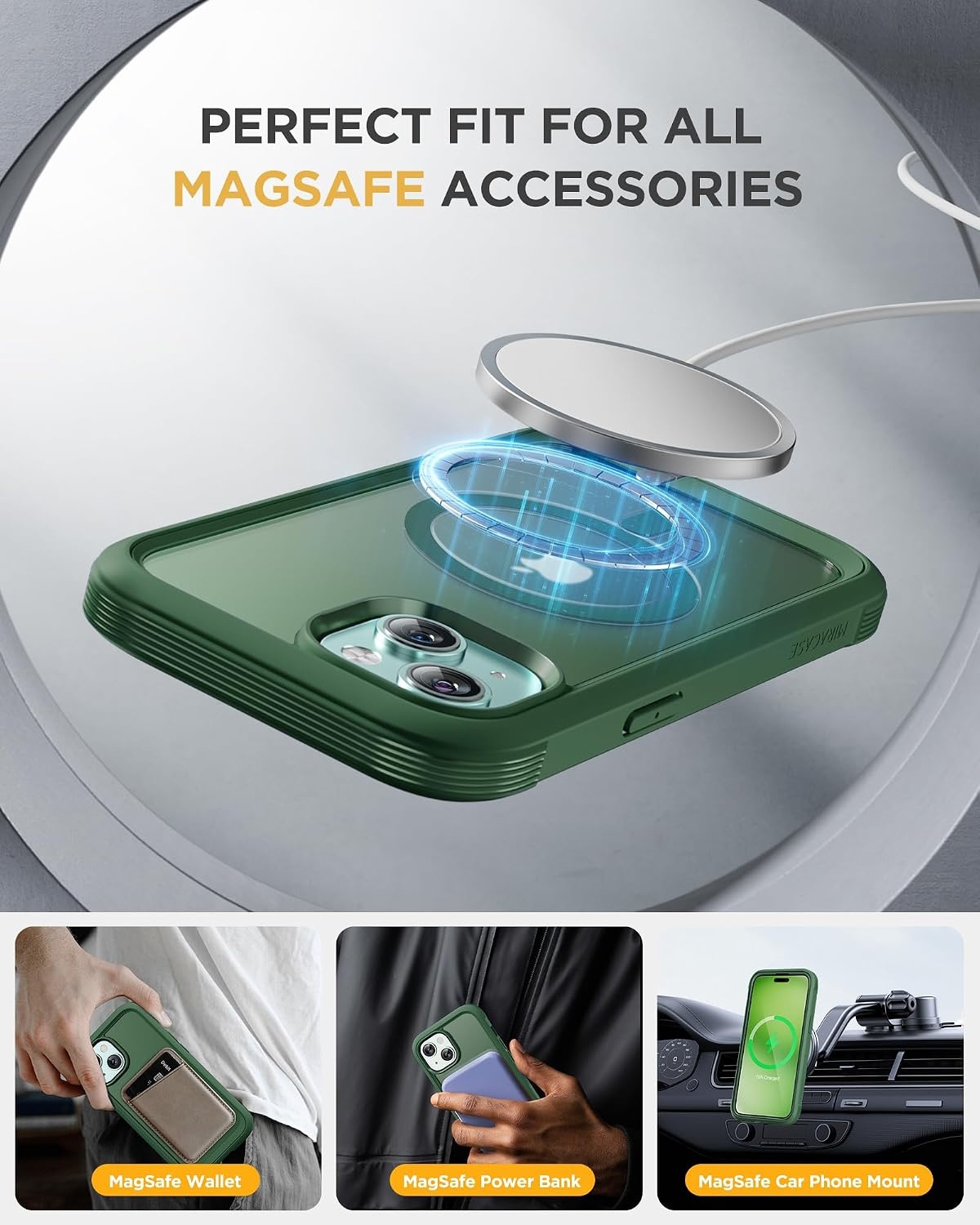 image:imageMiracase for iPhone SE Phone Case 3rd2nd Generation 2022 2020 FullBody with Builtin Glass Screen Protector Heavy Duty 360 Protective Shockproof Bumper Cover for iPhone 8SE BlackMagnetic Matte Green