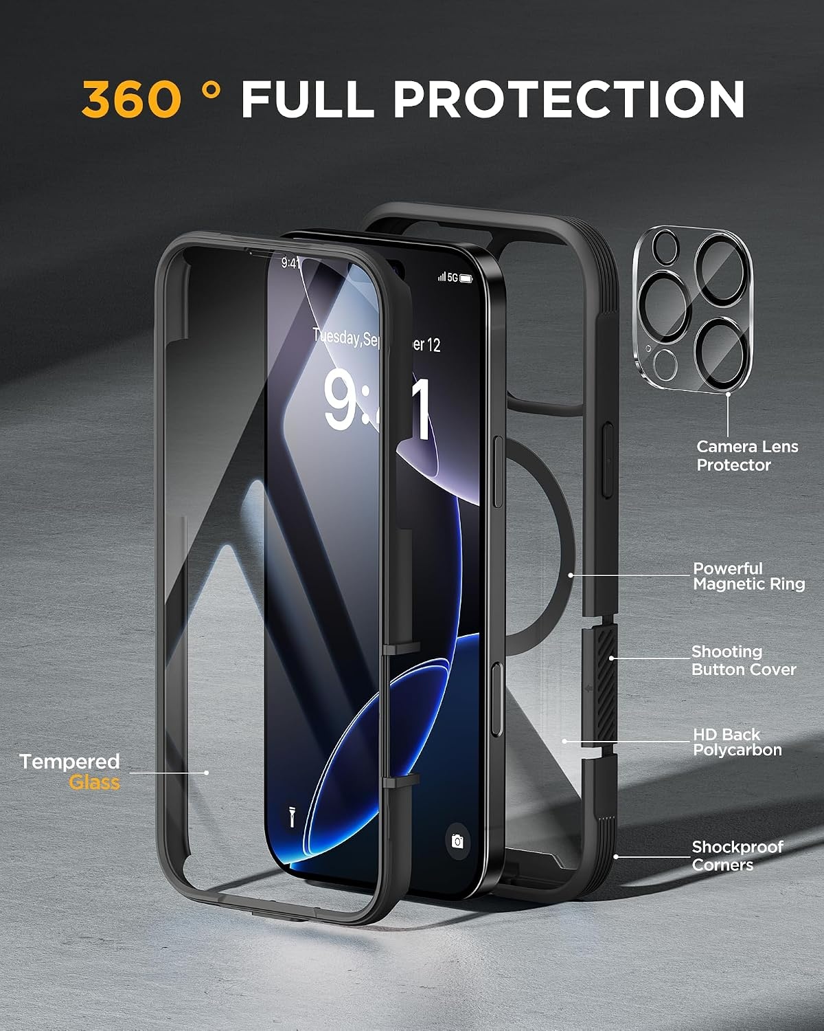 image:imageMiracase for iPhone SE Phone Case 3rd2nd Generation 2022 2020 FullBody with Builtin Glass Screen Protector Heavy Duty 360 Protective Shockproof Bumper Cover for iPhone 8SE BlackMagnetic Classic Black