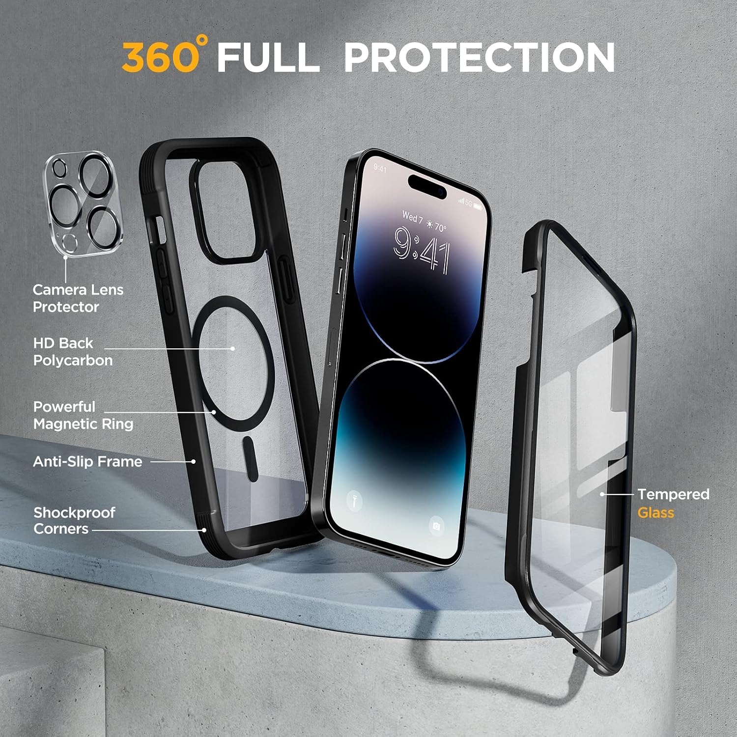 image:imageMiracase for iPhone SE Phone Case 3rd2nd Generation 2022 2020 FullBody with Builtin Glass Screen Protector Heavy Duty 360 Protective Shockproof Bumper Cover for iPhone 8SE BlackMagnetic Classic Black