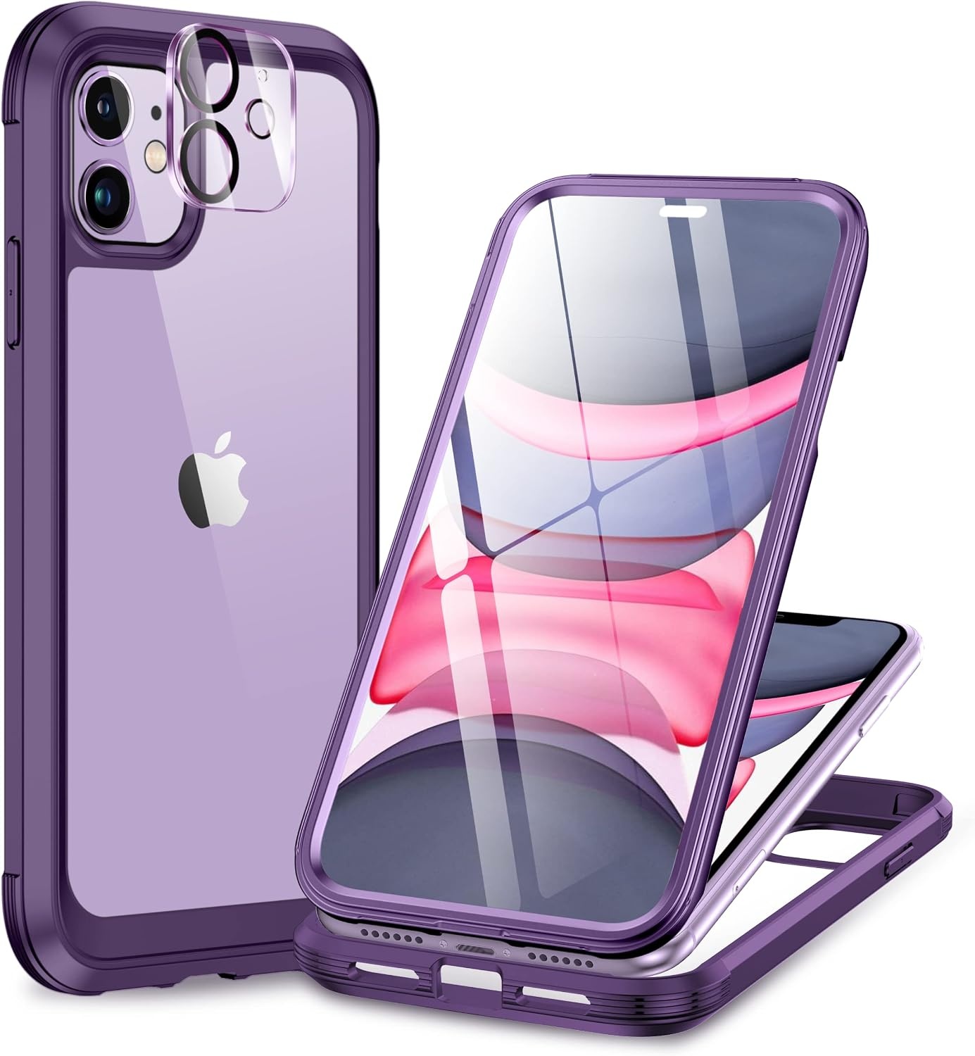 image:imageMiracase for iPhone SE Phone Case 3rd2nd Generation 2022 2020 FullBody with Builtin Glass Screen Protector Heavy Duty 360 Protective Shockproof Bumper Cover for iPhone 8SE BlackPurple