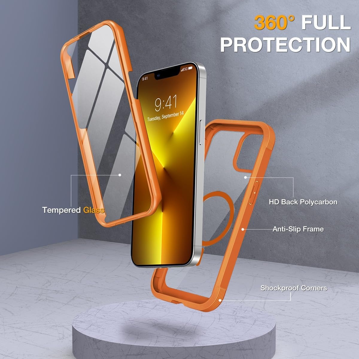 image:imageMiracase for iPhone SE Phone Case 3rd2nd Generation 2022 2020 FullBody with Builtin Glass Screen Protector Heavy Duty 360 Protective Shockproof Bumper Cover for iPhone 8SE BlackMagnetic Orange