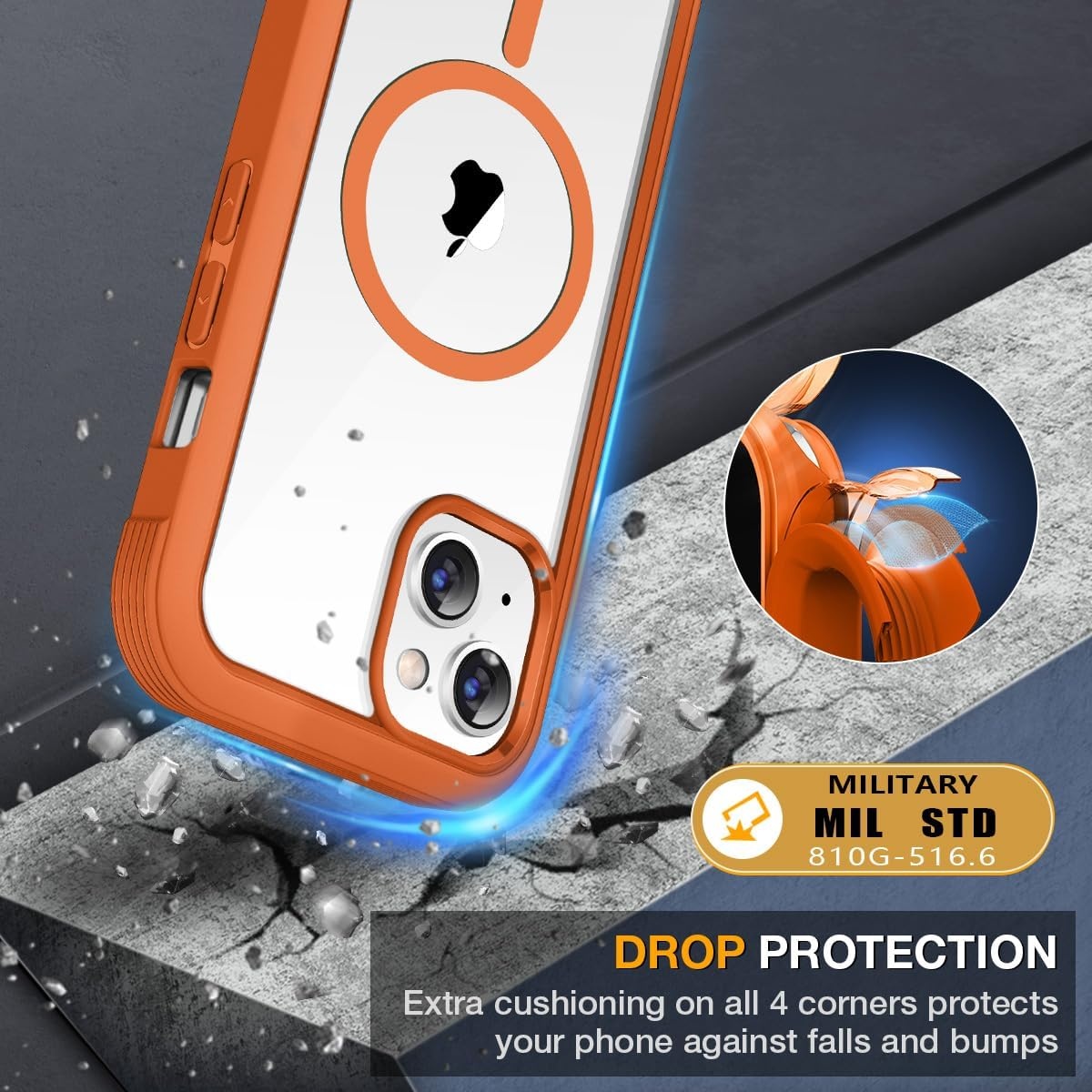 image:imageMiracase for iPhone SE Phone Case 3rd2nd Generation 2022 2020 FullBody with Builtin Glass Screen Protector Heavy Duty 360 Protective Shockproof Bumper Cover for iPhone 8SE BlackMagnetic Orange