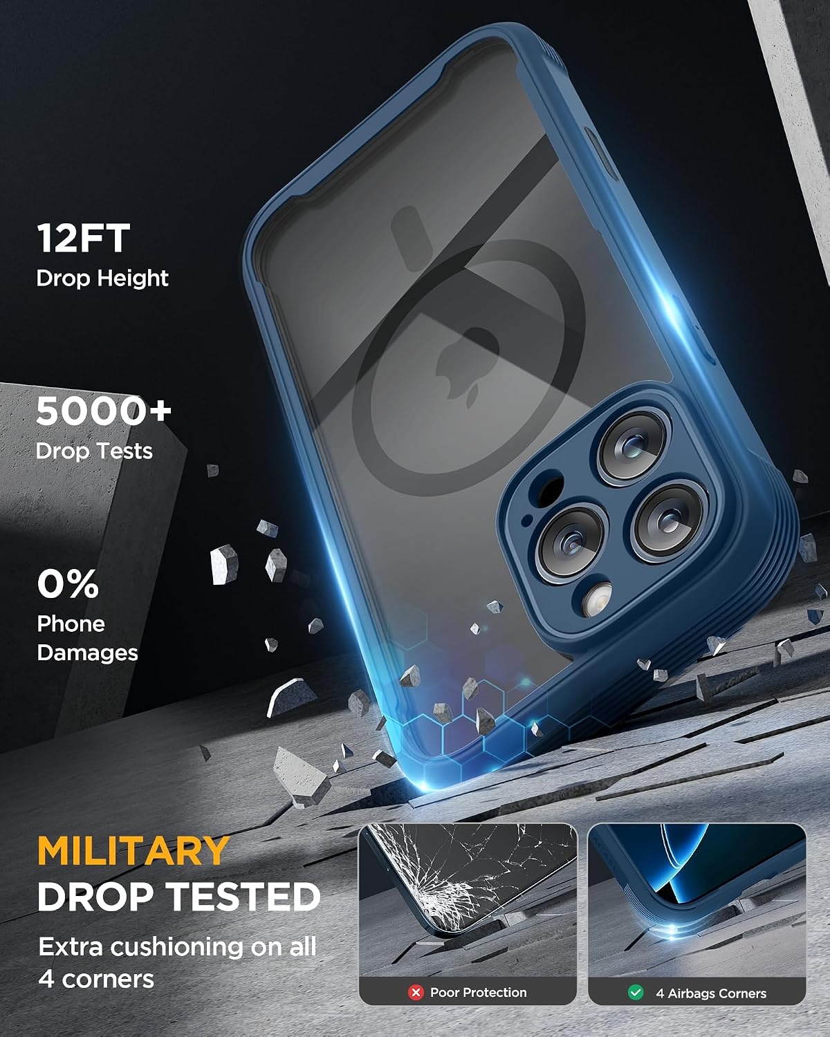 image:imageMiracase for iPhone SE Phone Case 3rd2nd Generation 2022 2020 FullBody with Builtin Glass Screen Protector Heavy Duty 360 Protective Shockproof Bumper Cover for iPhone 8SE BlackMagnetic Blue