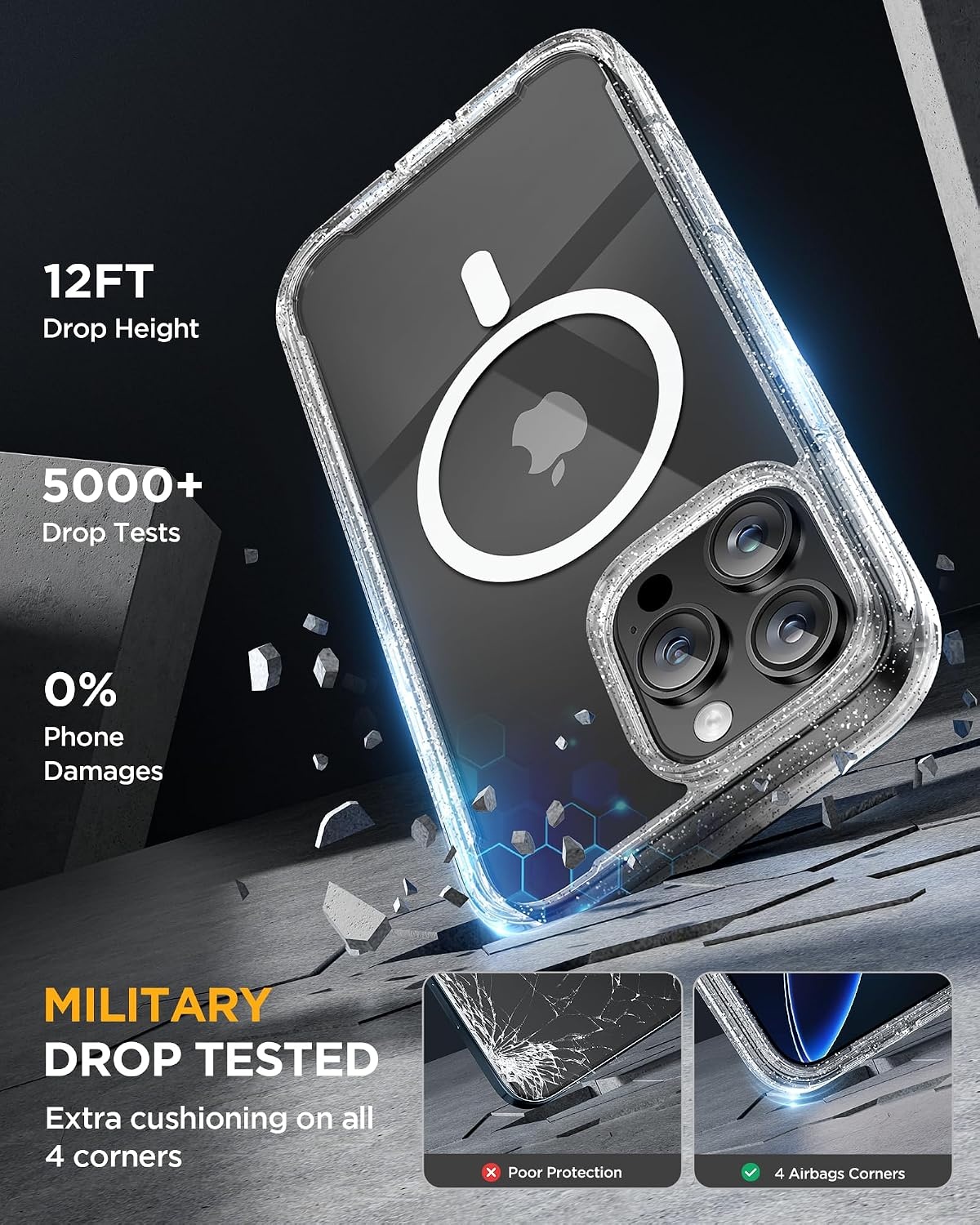 image:imageMiracase for iPhone SE Phone Case 3rd2nd Generation 2022 2020 FullBody with Builtin Glass Screen Protector Heavy Duty 360 Protective Shockproof Bumper Cover for iPhone 8SE BlackMagnetic Clear Glitter