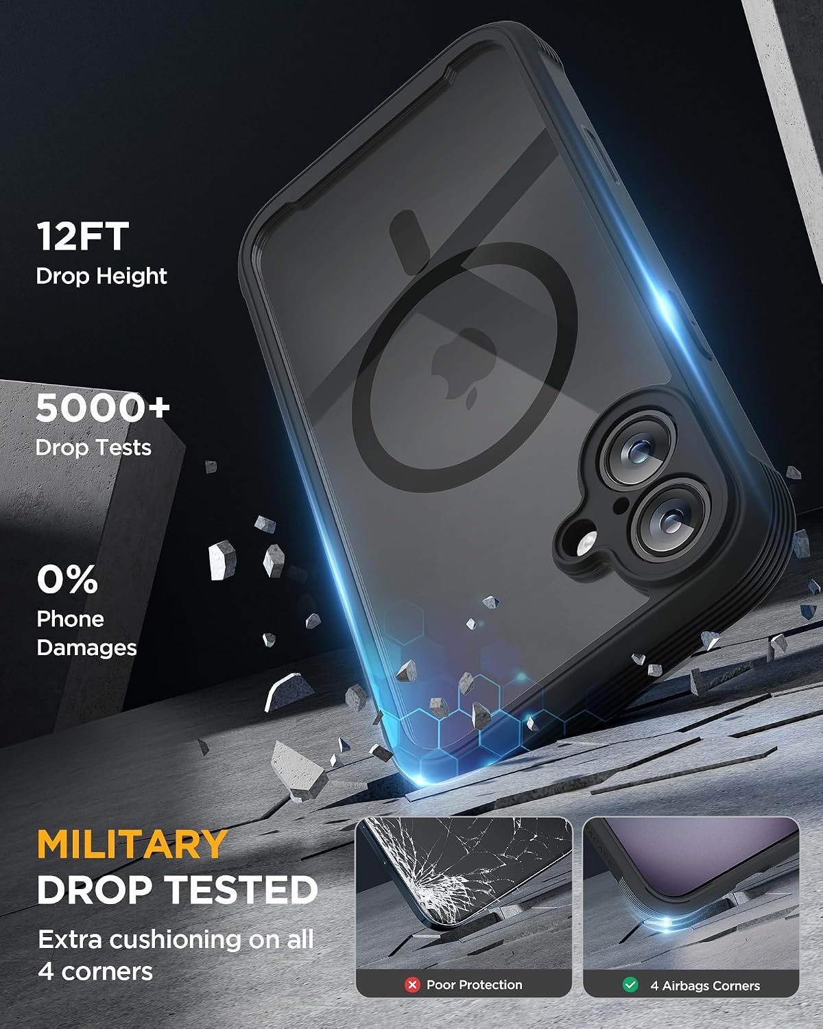 image:imageMiracase for iPhone SE Phone Case 3rd2nd Generation 2022 2020 FullBody with Builtin Glass Screen Protector Heavy Duty 360 Protective Shockproof Bumper Cover for iPhone 8SE BlackMagnetic Classic Black