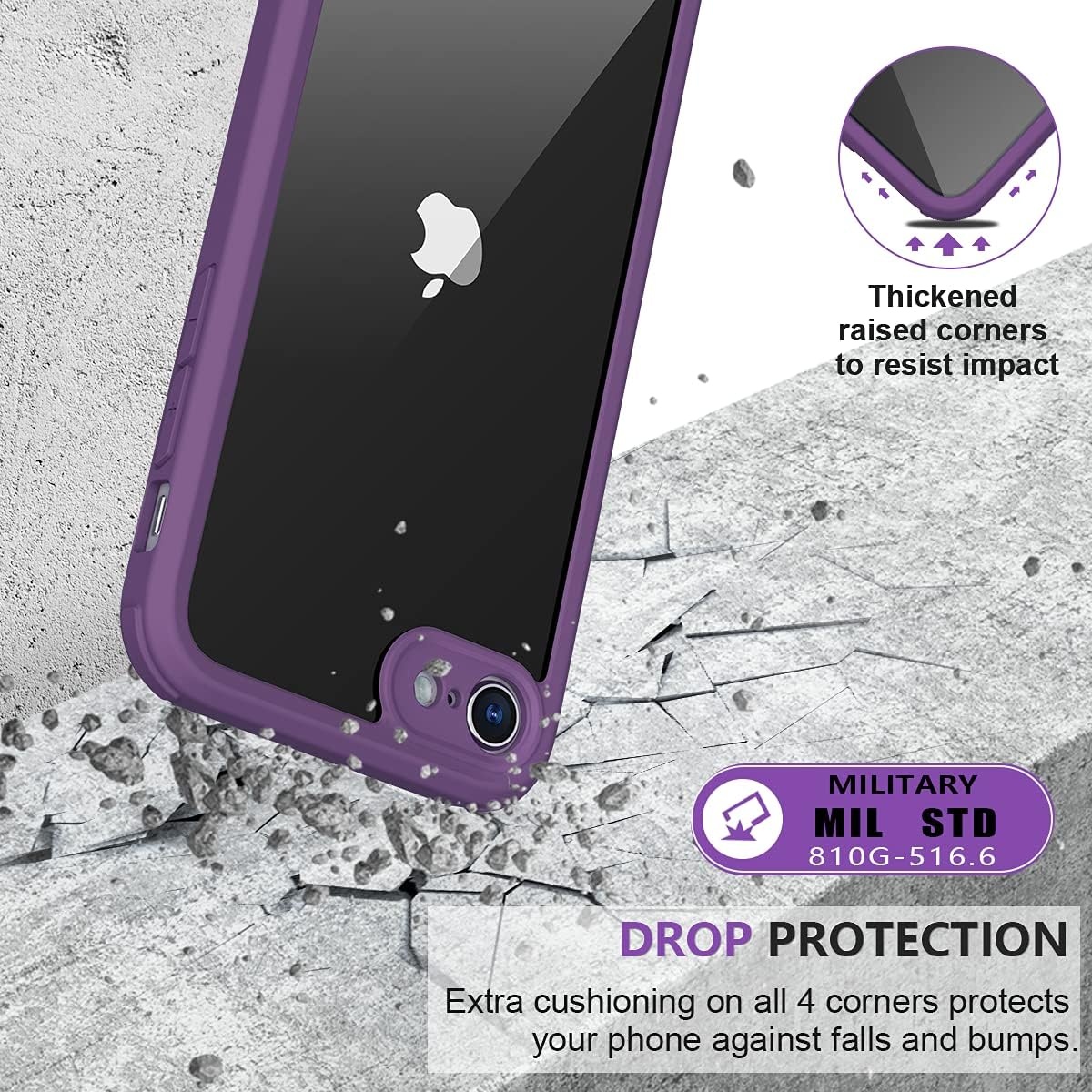 image:imageMiracase for iPhone SE Phone Case 3rd2nd Generation 2022 2020 FullBody with Builtin Glass Screen Protector Heavy Duty 360 Protective Shockproof Bumper Cover for iPhone 8SE BlackPurple