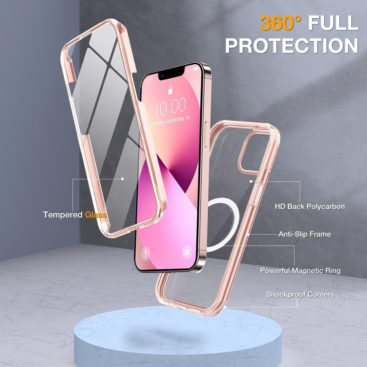 image:imageMiracase for iPhone SE Phone Case 3rd2nd Generation 2022 2020 FullBody with Builtin Glass Screen Protector Heavy Duty 360 Protective Shockproof Bumper Cover for iPhone 8SE BlackMagnetic Clear Pink