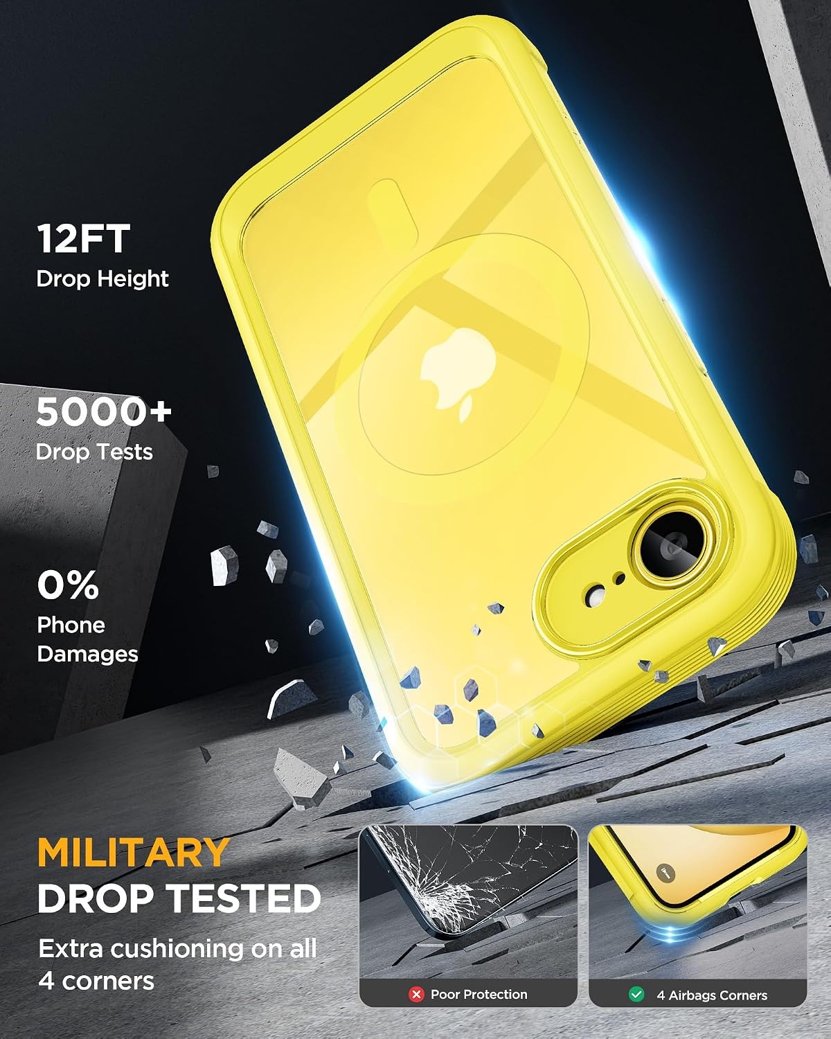 image:imageMiracase for iPhone SE Phone Case 3rd2nd Generation 2022 2020 FullBody with Builtin Glass Screen Protector Heavy Duty 360 Protective Shockproof Bumper Cover for iPhone 8SE BlackMagnetic Yellow