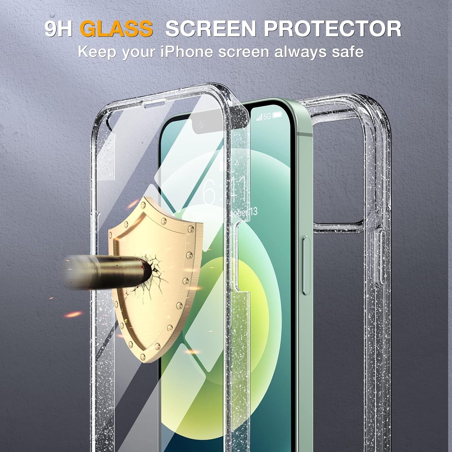 image:imageMiracase for iPhone SE Phone Case 3rd2nd Generation 2022 2020 FullBody with Builtin Glass Screen Protector Heavy Duty 360 Protective Shockproof Bumper Cover for iPhone 8SE BlackClear Glitter