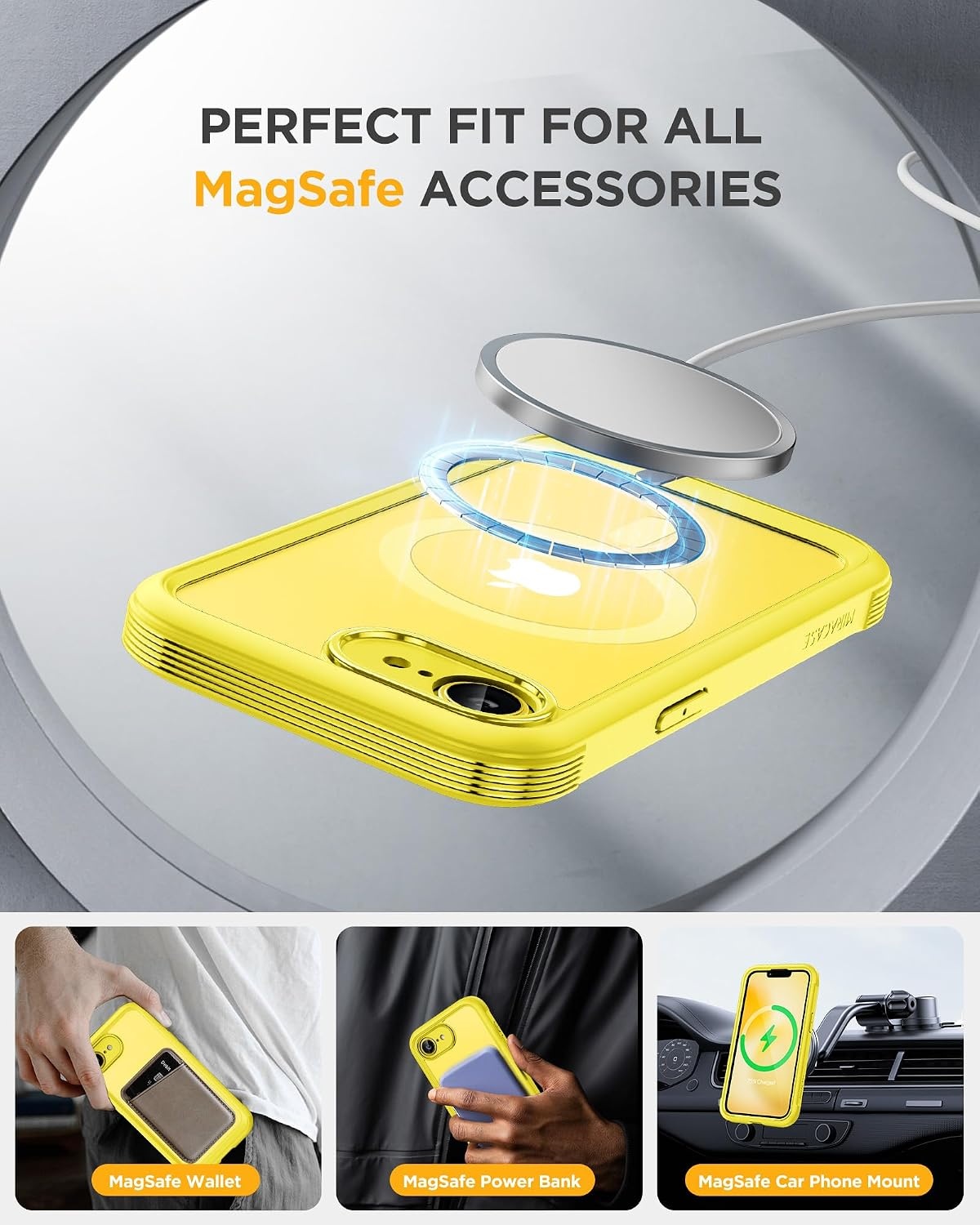 image:imageMiracase for iPhone SE Phone Case 3rd2nd Generation 2022 2020 FullBody with Builtin Glass Screen Protector Heavy Duty 360 Protective Shockproof Bumper Cover for iPhone 8SE BlackMagnetic Yellow
