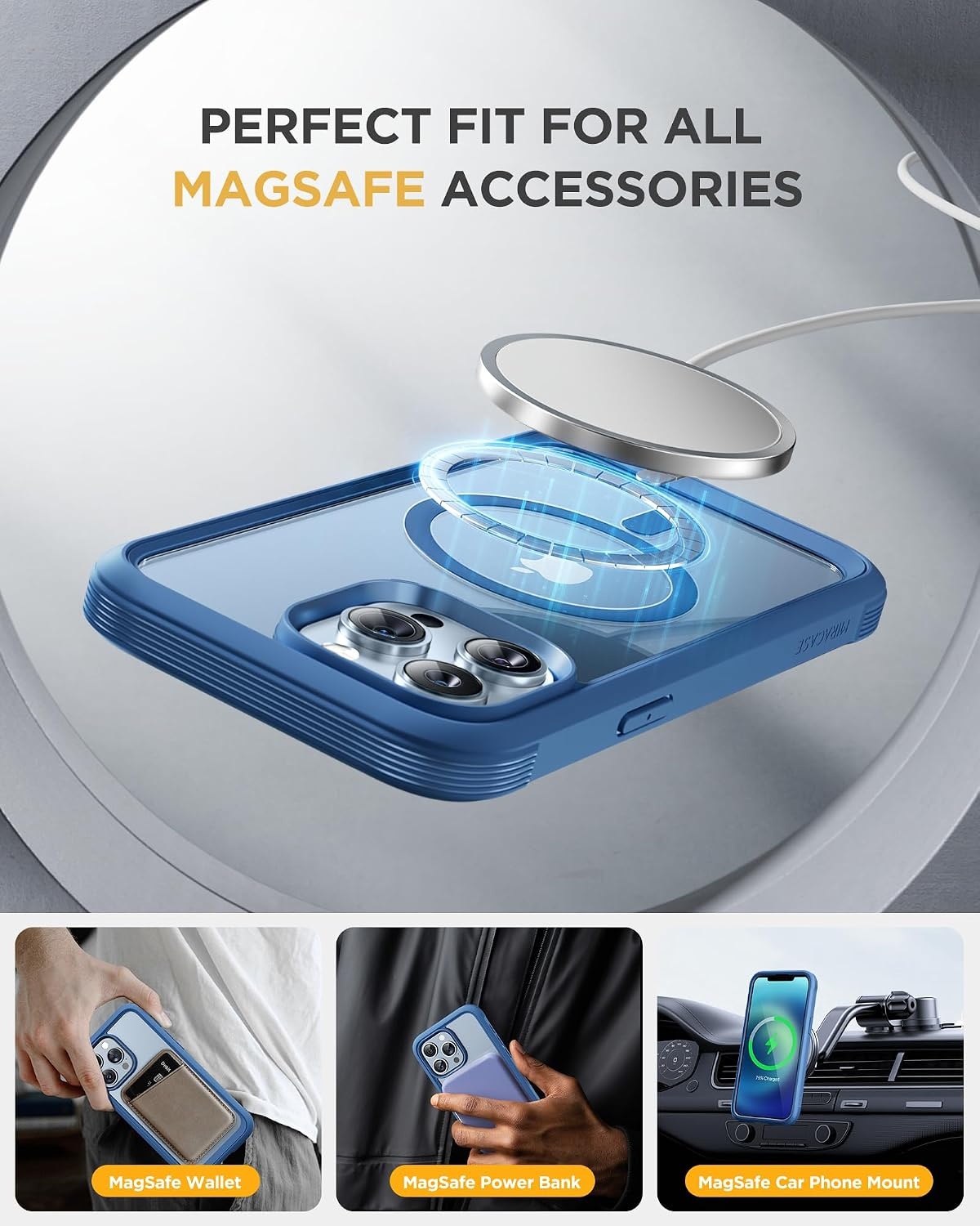 image:imageMiracase for iPhone SE Phone Case 3rd2nd Generation 2022 2020 FullBody with Builtin Glass Screen Protector Heavy Duty 360 Protective Shockproof Bumper Cover for iPhone 8SE BlackMagnetic Blue
