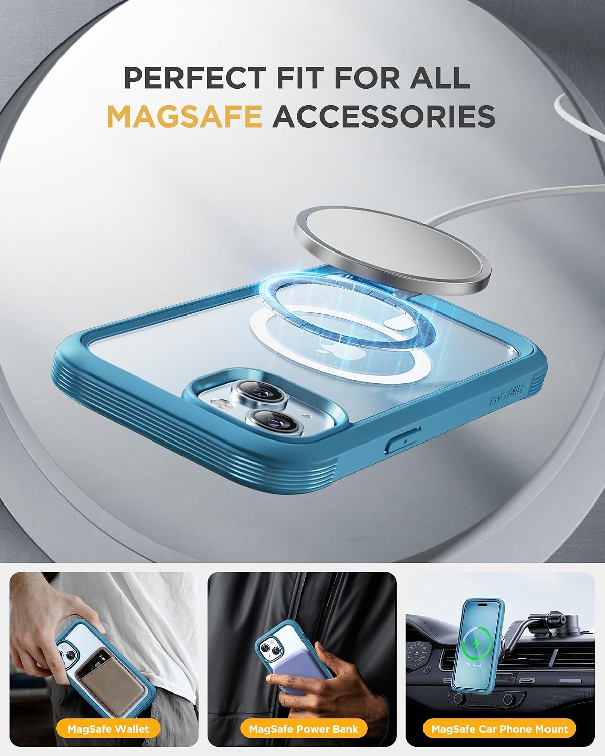 image:imageMiracase for iPhone SE Phone Case 3rd2nd Generation 2022 2020 FullBody with Builtin Glass Screen Protector Heavy Duty 360 Protective Shockproof Bumper Cover for iPhone 8SE BlackMagnetic Blue