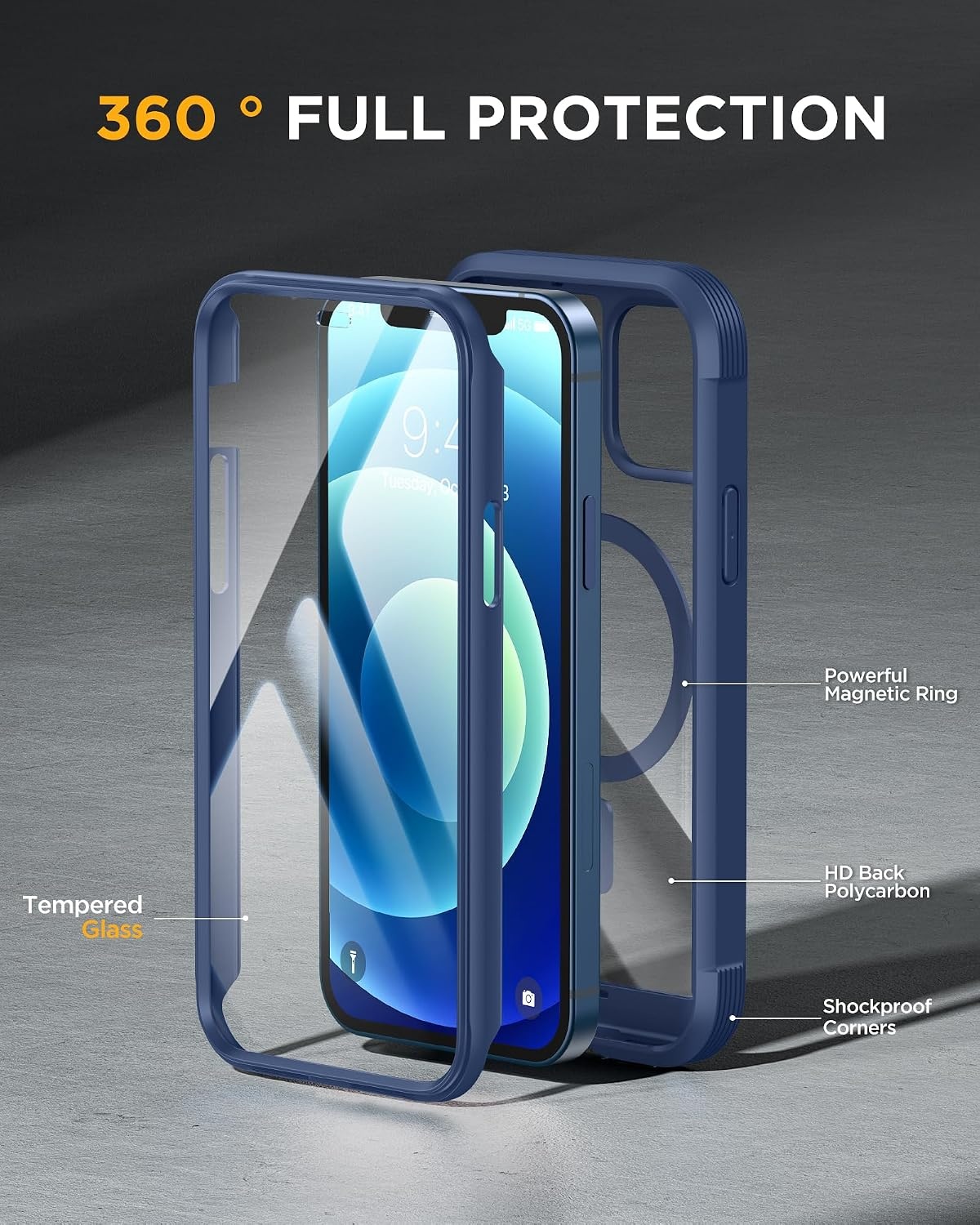 image:imageMiracase for iPhone SE Phone Case 3rd2nd Generation 2022 2020 FullBody with Builtin Glass Screen Protector Heavy Duty 360 Protective Shockproof Bumper Cover for iPhone 8SE BlackMagnetic Blue