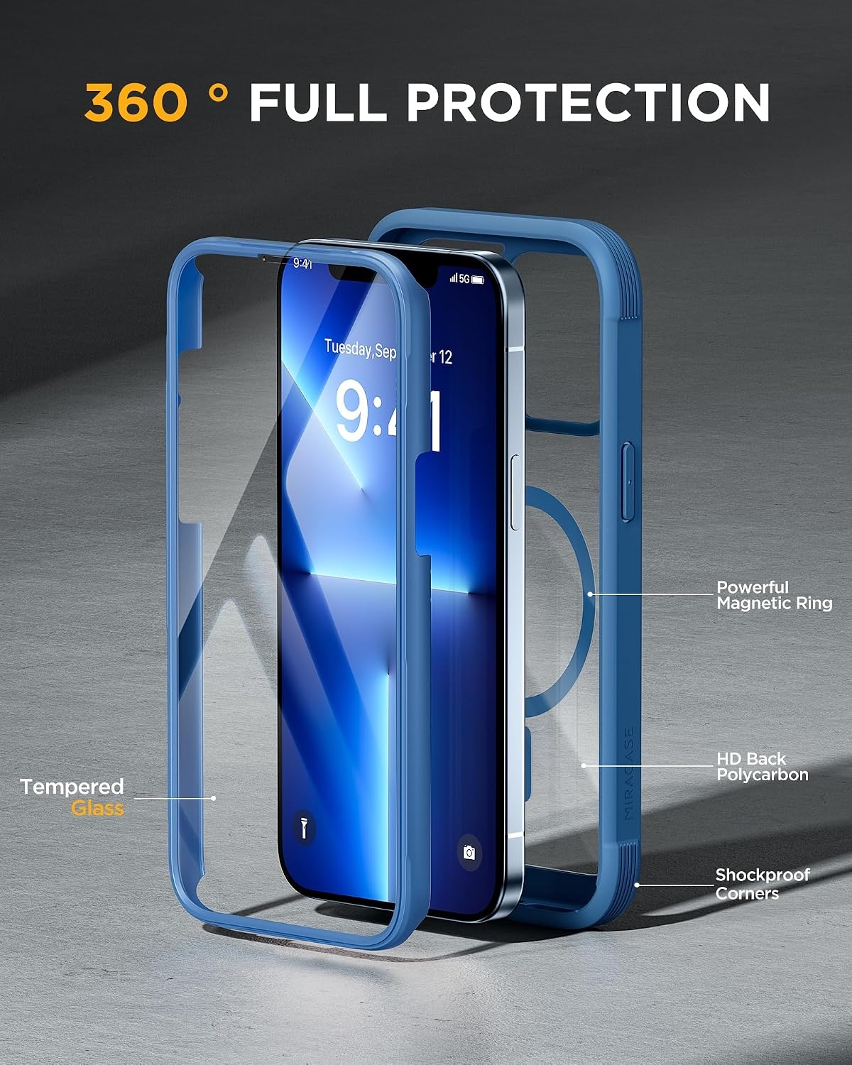 image:imageMiracase for iPhone SE Phone Case 3rd2nd Generation 2022 2020 FullBody with Builtin Glass Screen Protector Heavy Duty 360 Protective Shockproof Bumper Cover for iPhone 8SE BlackMagnetic Blue