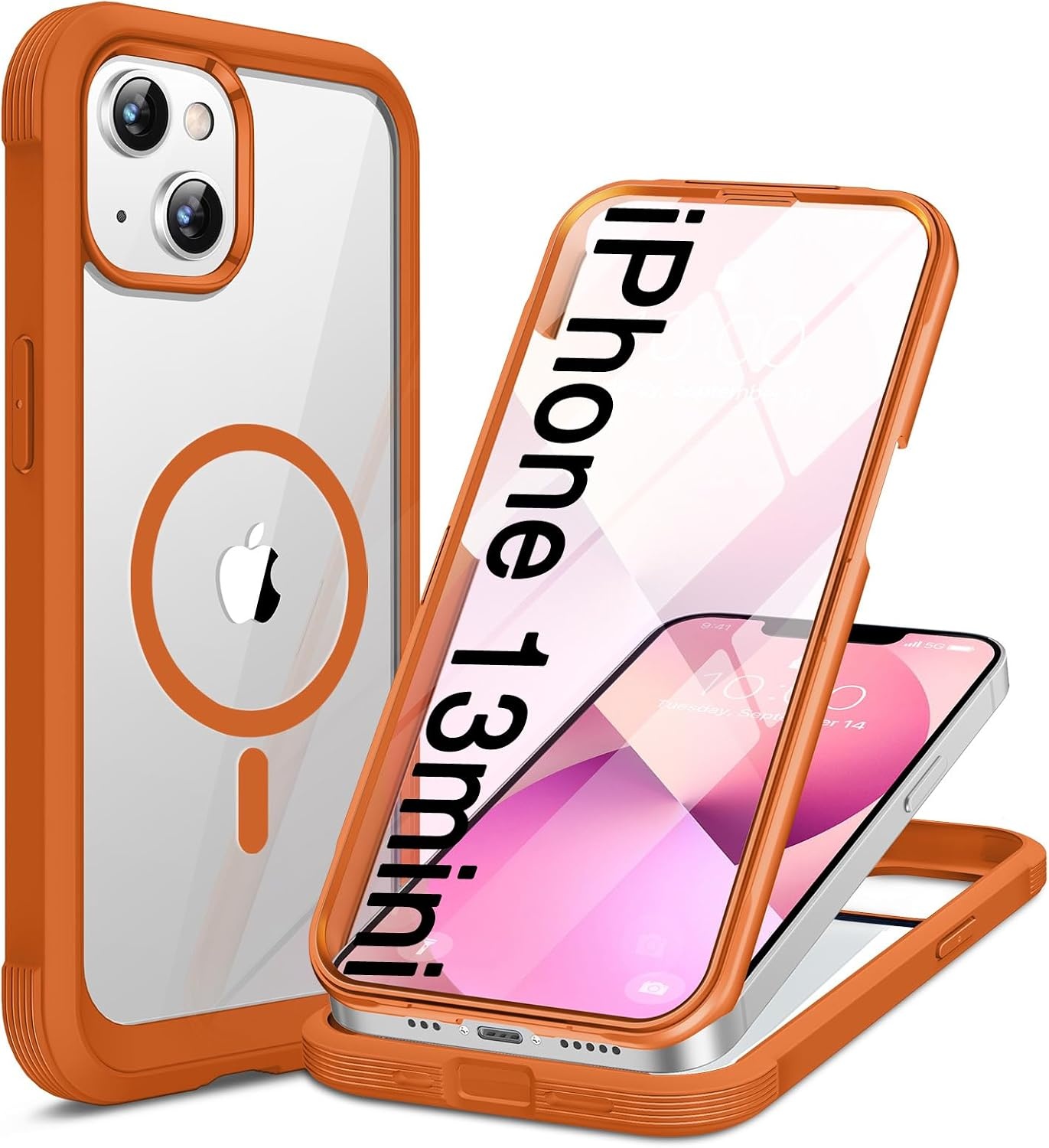 image:imageMiracase for iPhone SE Phone Case 3rd2nd Generation 2022 2020 FullBody with Builtin Glass Screen Protector Heavy Duty 360 Protective Shockproof Bumper Cover for iPhone 8SE BlackMagnetic Orange
