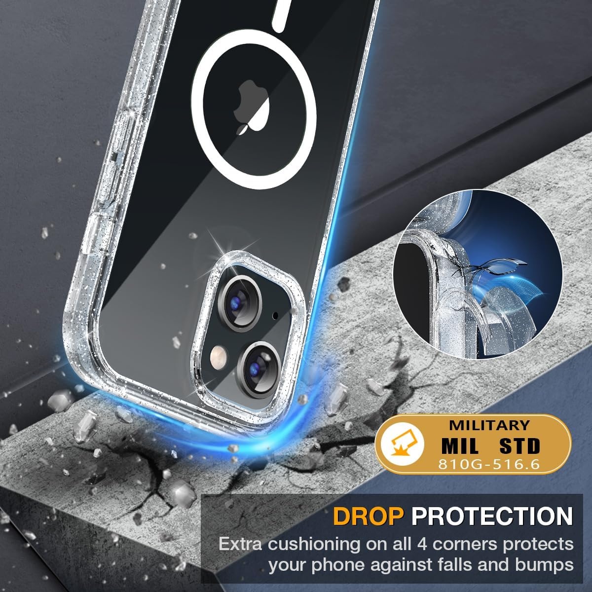 image:imageMiracase for iPhone SE Phone Case 3rd2nd Generation 2022 2020 FullBody with Builtin Glass Screen Protector Heavy Duty 360 Protective Shockproof Bumper Cover for iPhone 8SE BlackMagnetic Clear Glitter
