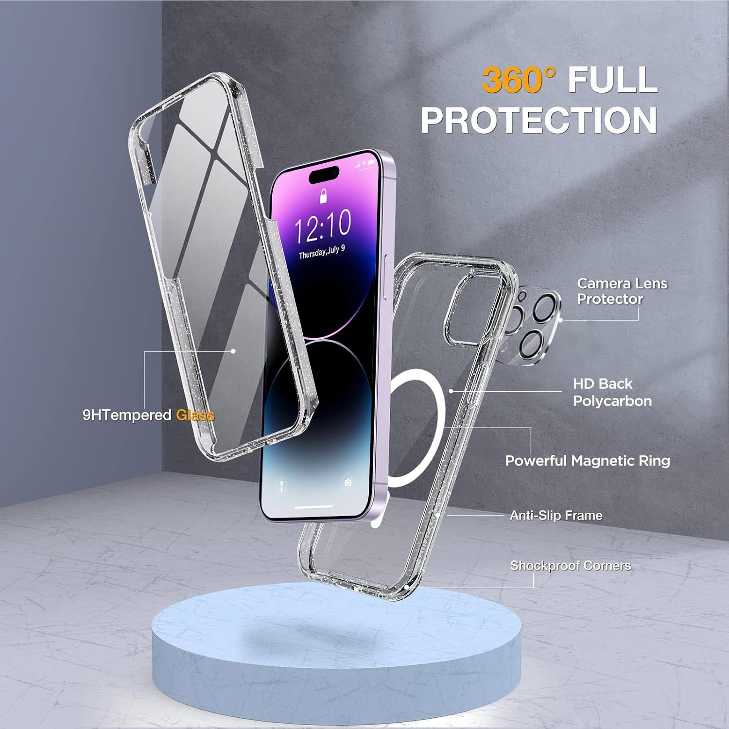 image:imageMiracase for iPhone SE Phone Case 3rd2nd Generation 2022 2020 FullBody with Builtin Glass Screen Protector Heavy Duty 360 Protective Shockproof Bumper Cover for iPhone 8SE BlackMagnetic Clear Glitter