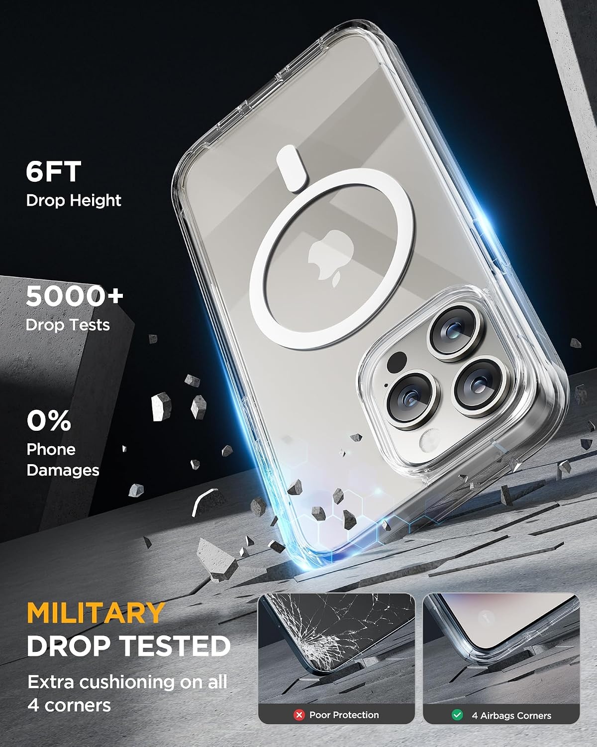 image:imageMiracase for iPhone SE Phone Case 3rd2nd Generation 2022 2020 FullBody with Builtin Glass Screen Protector Heavy Duty 360 Protective Shockproof Bumper Cover for iPhone 8SE BlackMagnetic Clear