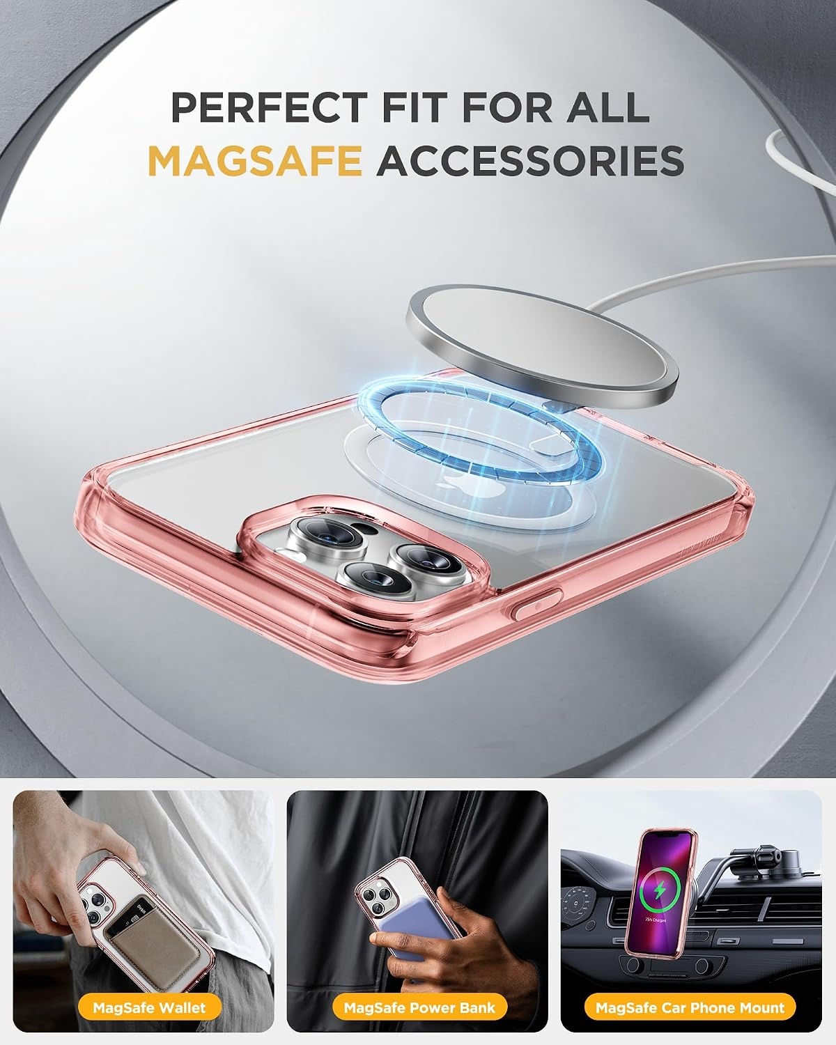 image:imageMiracase for iPhone SE Phone Case 3rd2nd Generation 2022 2020 FullBody with Builtin Glass Screen Protector Heavy Duty 360 Protective Shockproof Bumper Cover for iPhone 8SE BlackMagnetic Clear Pink