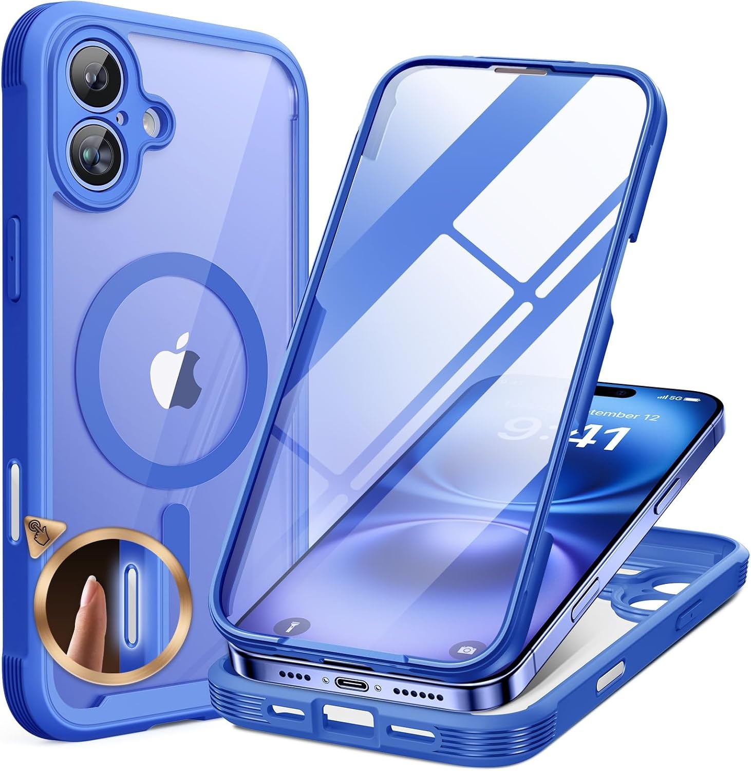 image:imageMiracase for iPhone SE Phone Case 3rd2nd Generation 2022 2020 FullBody with Builtin Glass Screen Protector Heavy Duty 360 Protective Shockproof Bumper Cover for iPhone 8SE BlackMagnetic Blue