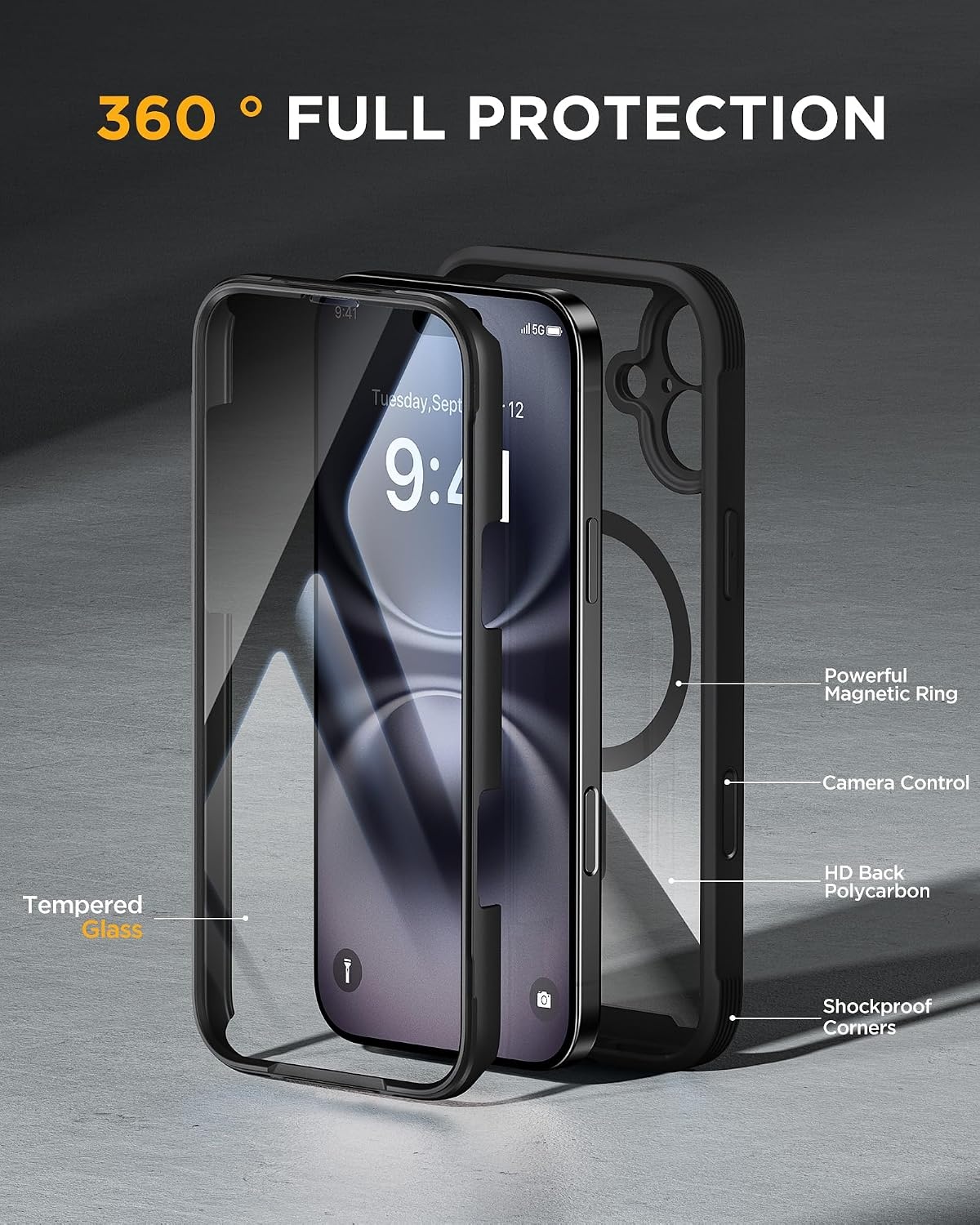image:imageMiracase for iPhone SE Phone Case 3rd2nd Generation 2022 2020 FullBody with Builtin Glass Screen Protector Heavy Duty 360 Protective Shockproof Bumper Cover for iPhone 8SE BlackMagnetic Classic Black