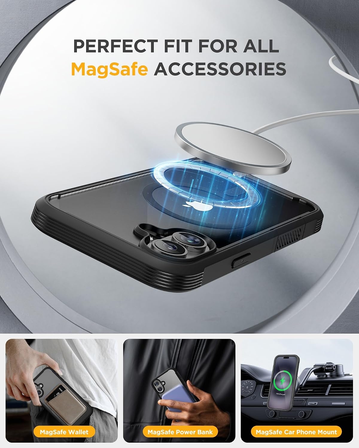 image:imageMiracase for iPhone SE Phone Case 3rd2nd Generation 2022 2020 FullBody with Builtin Glass Screen Protector Heavy Duty 360 Protective Shockproof Bumper Cover for iPhone 8SE BlackMagnetic Classic Black