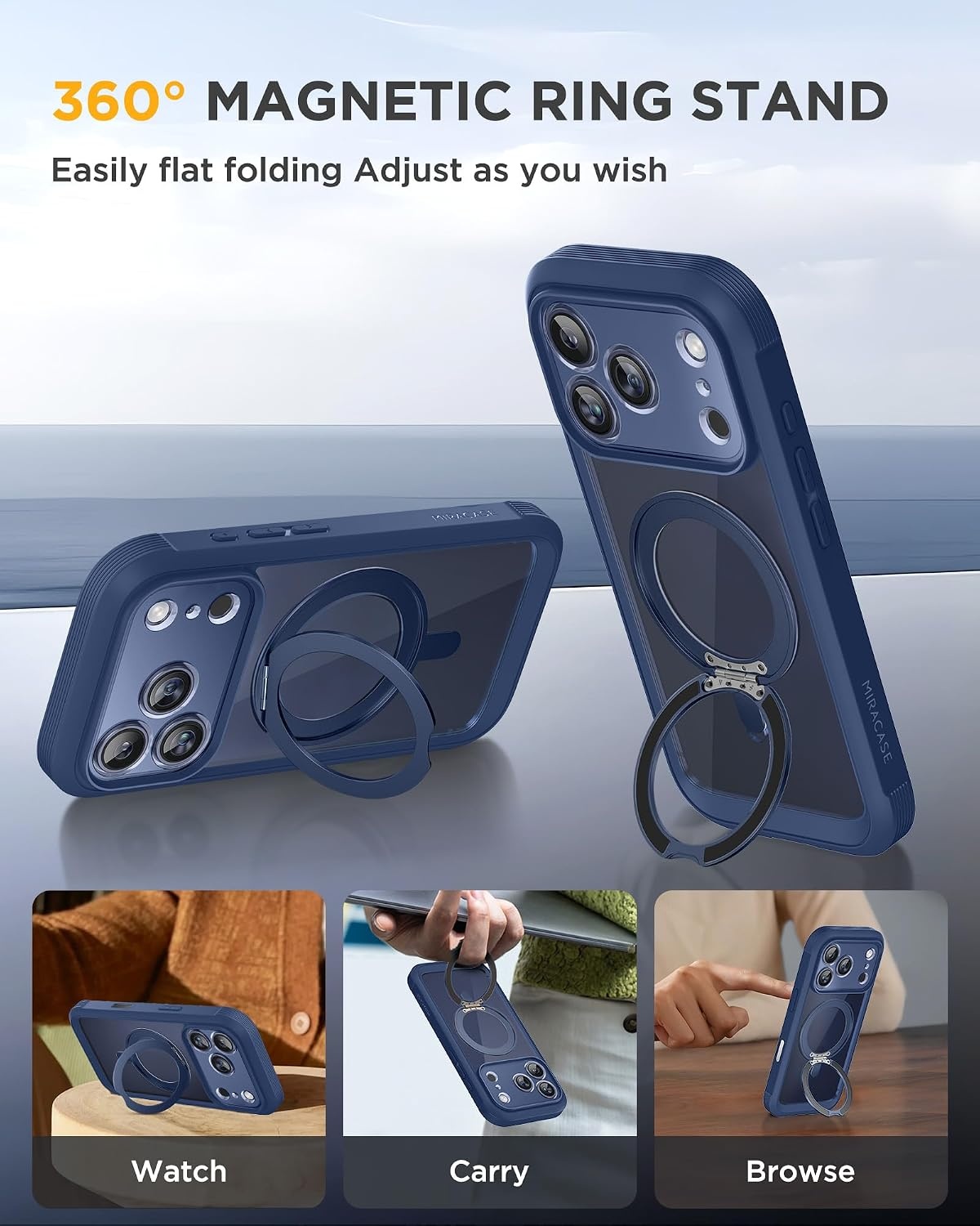 image:imageMiracase for iPhone SE Phone Case 3rd2nd Generation 2022 2020 FullBody with Builtin Glass Screen Protector Heavy Duty 360 Protective Shockproof Bumper Cover for iPhone 8SE BlackMagnetic Blue