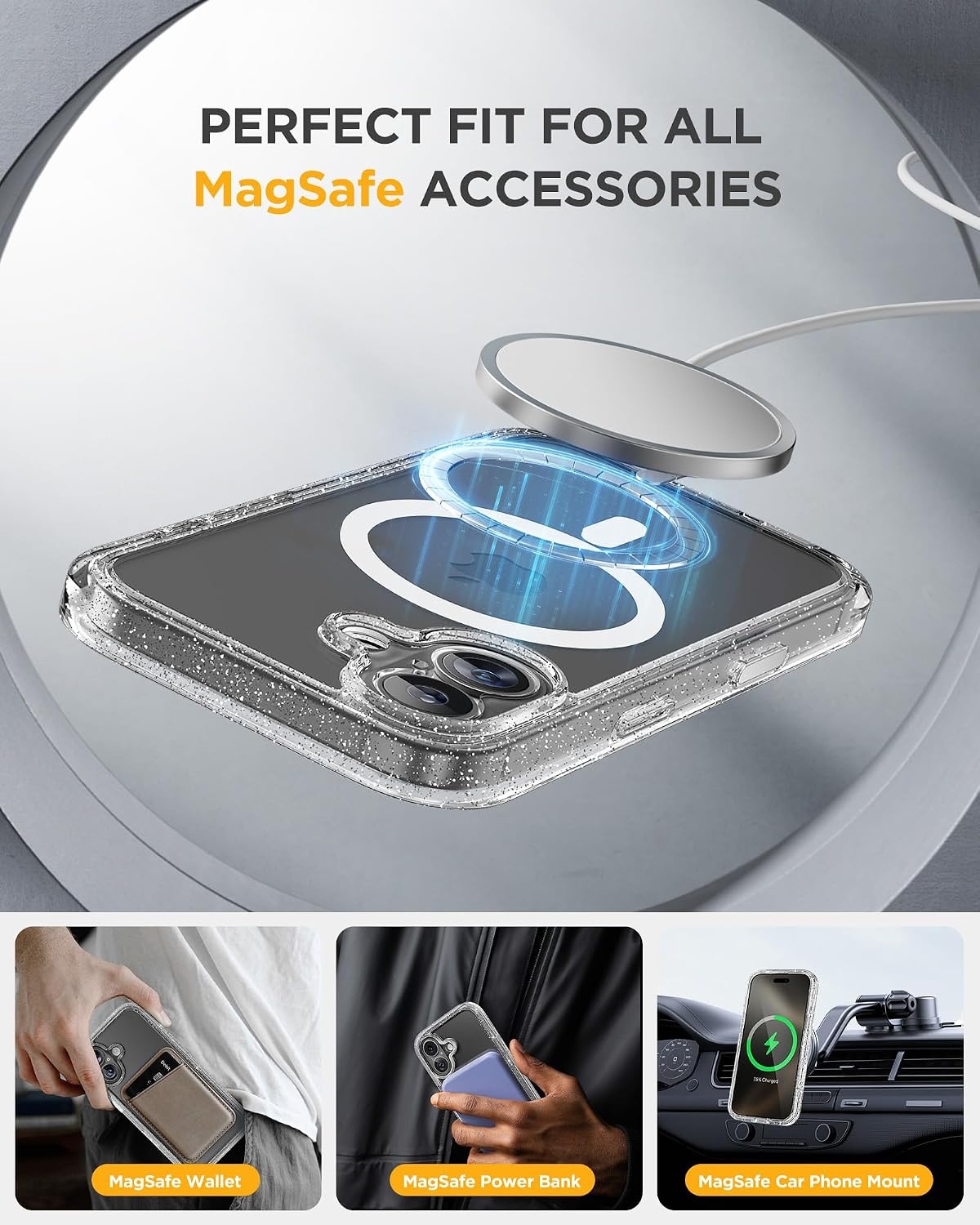 image:imageMiracase for iPhone SE Phone Case 3rd2nd Generation 2022 2020 FullBody with Builtin Glass Screen Protector Heavy Duty 360 Protective Shockproof Bumper Cover for iPhone 8SE BlackClear Glitter