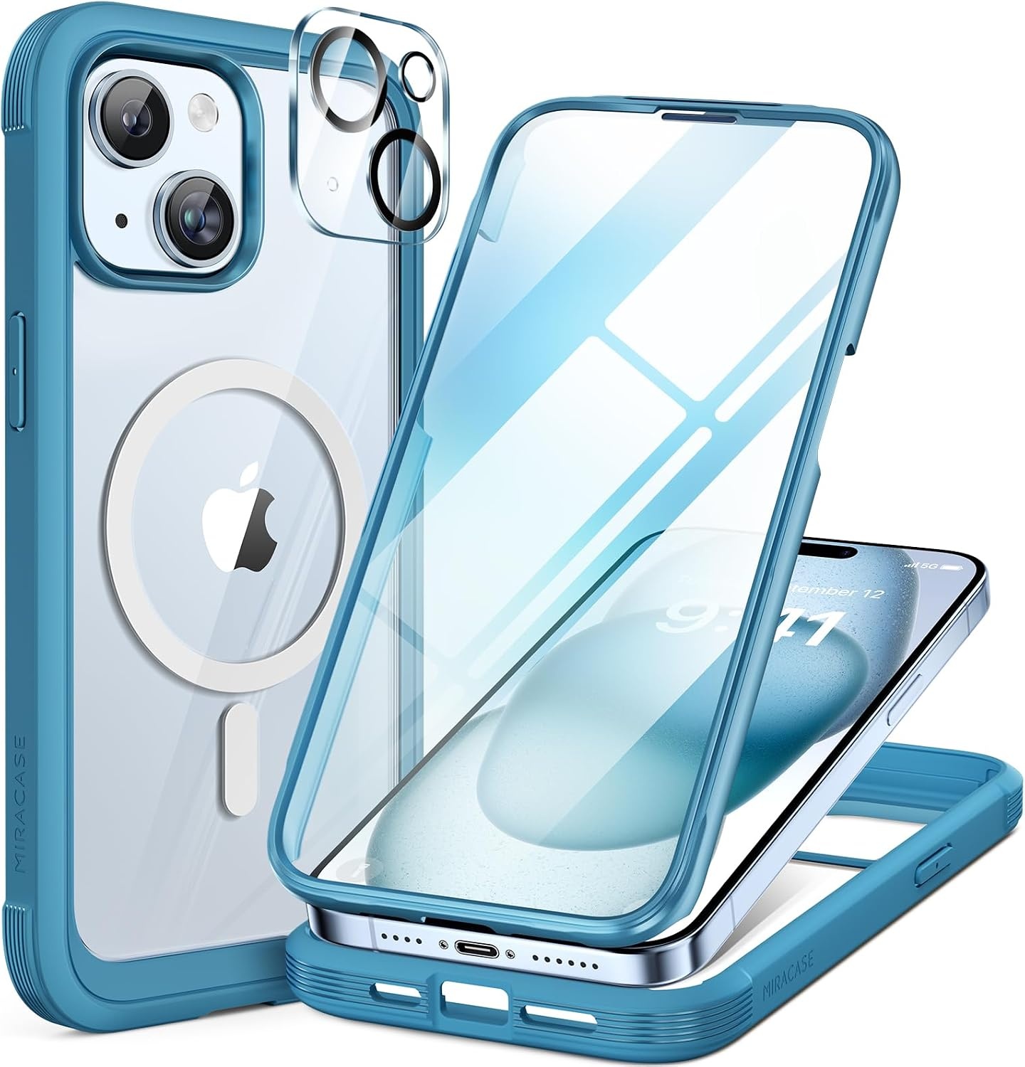 image:imageMiracase for iPhone SE Phone Case 3rd2nd Generation 2022 2020 FullBody with Builtin Glass Screen Protector Heavy Duty 360 Protective Shockproof Bumper Cover for iPhone 8SE BlackMagnetic Blue