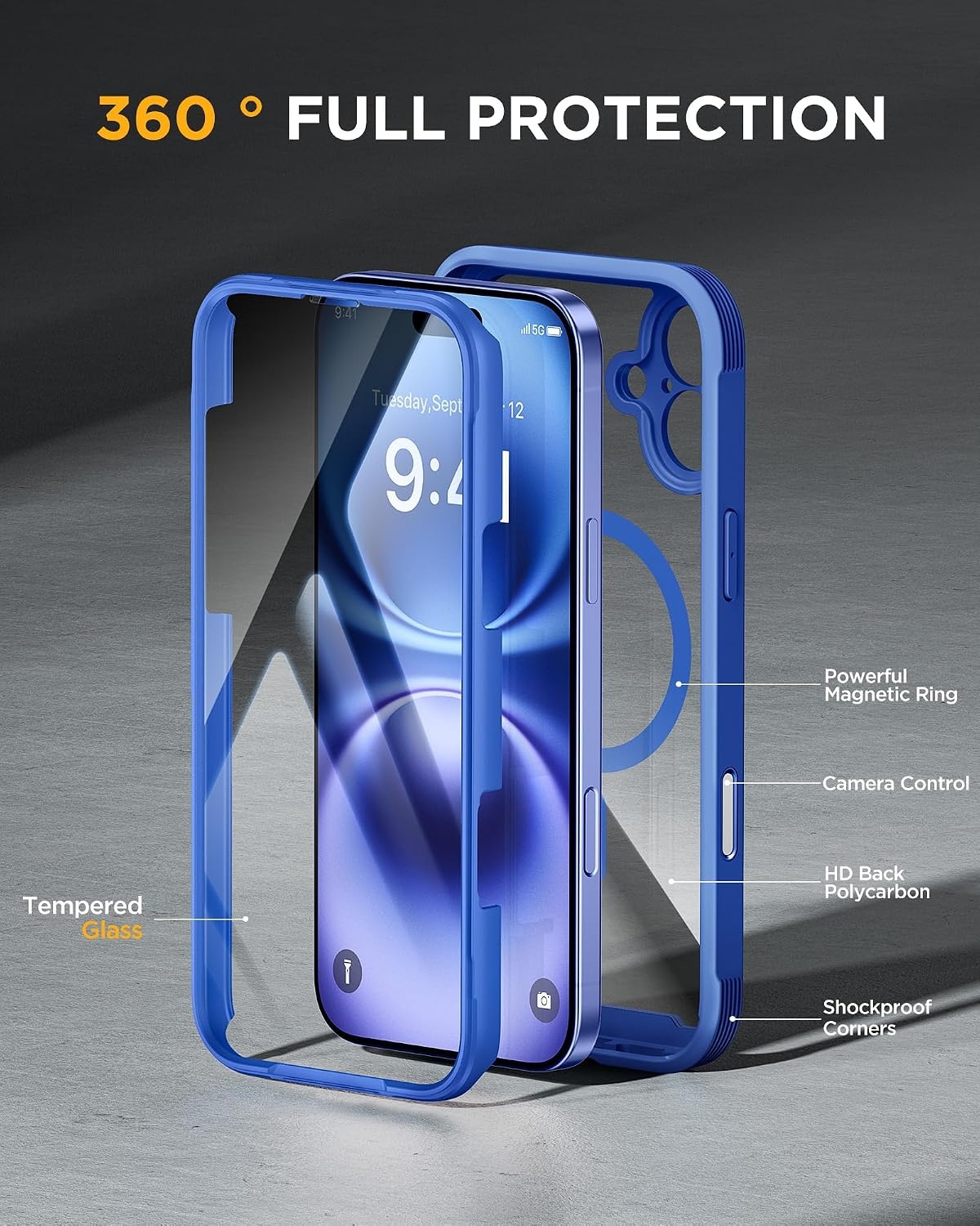 image:imageMiracase for iPhone SE Phone Case 3rd2nd Generation 2022 2020 FullBody with Builtin Glass Screen Protector Heavy Duty 360 Protective Shockproof Bumper Cover for iPhone 8SE BlackMagnetic Blue