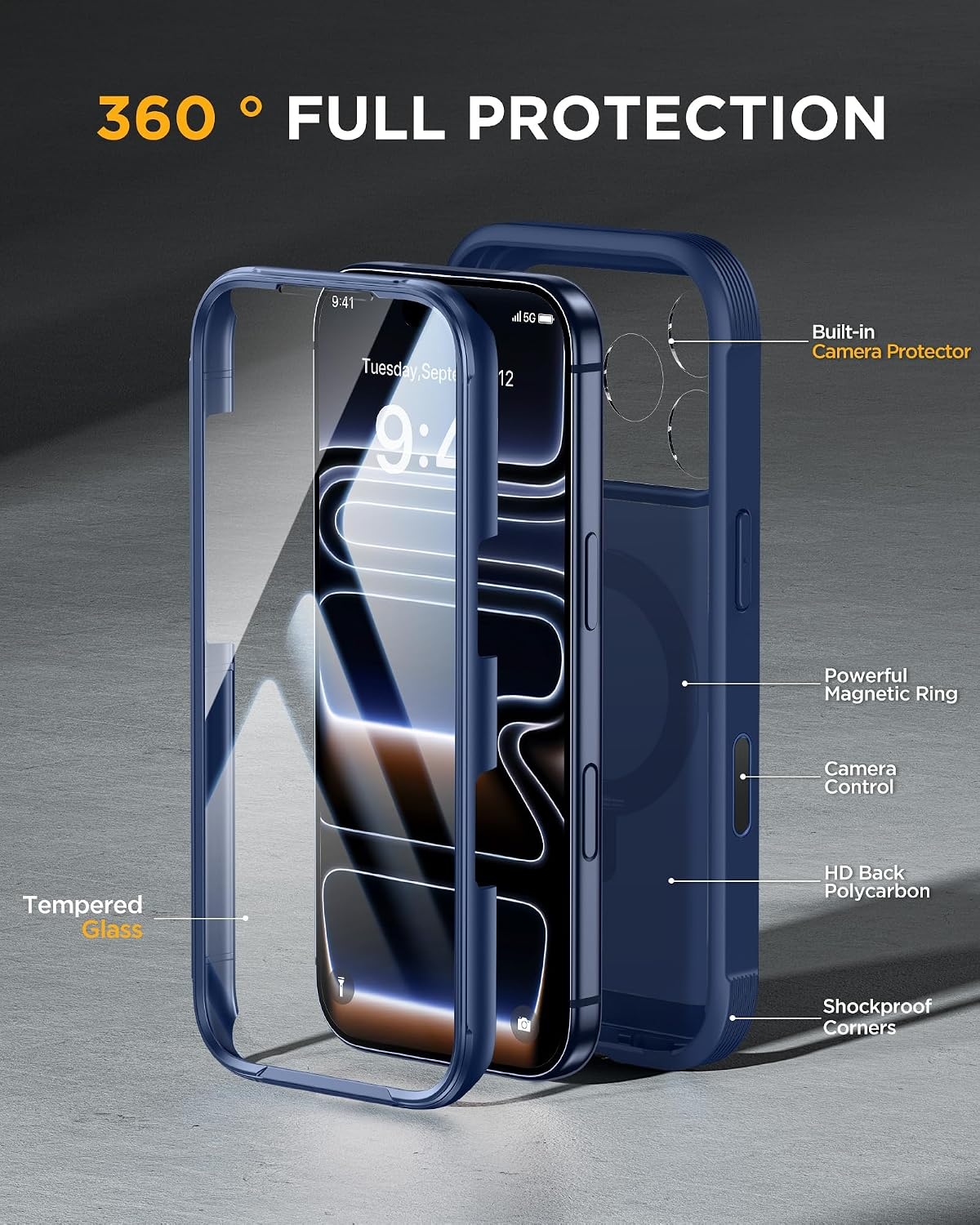 image:imageMiracase for iPhone SE Phone Case 3rd2nd Generation 2022 2020 FullBody with Builtin Glass Screen Protector Heavy Duty 360 Protective Shockproof Bumper Cover for iPhone 8SE BlackMagnetic Blue