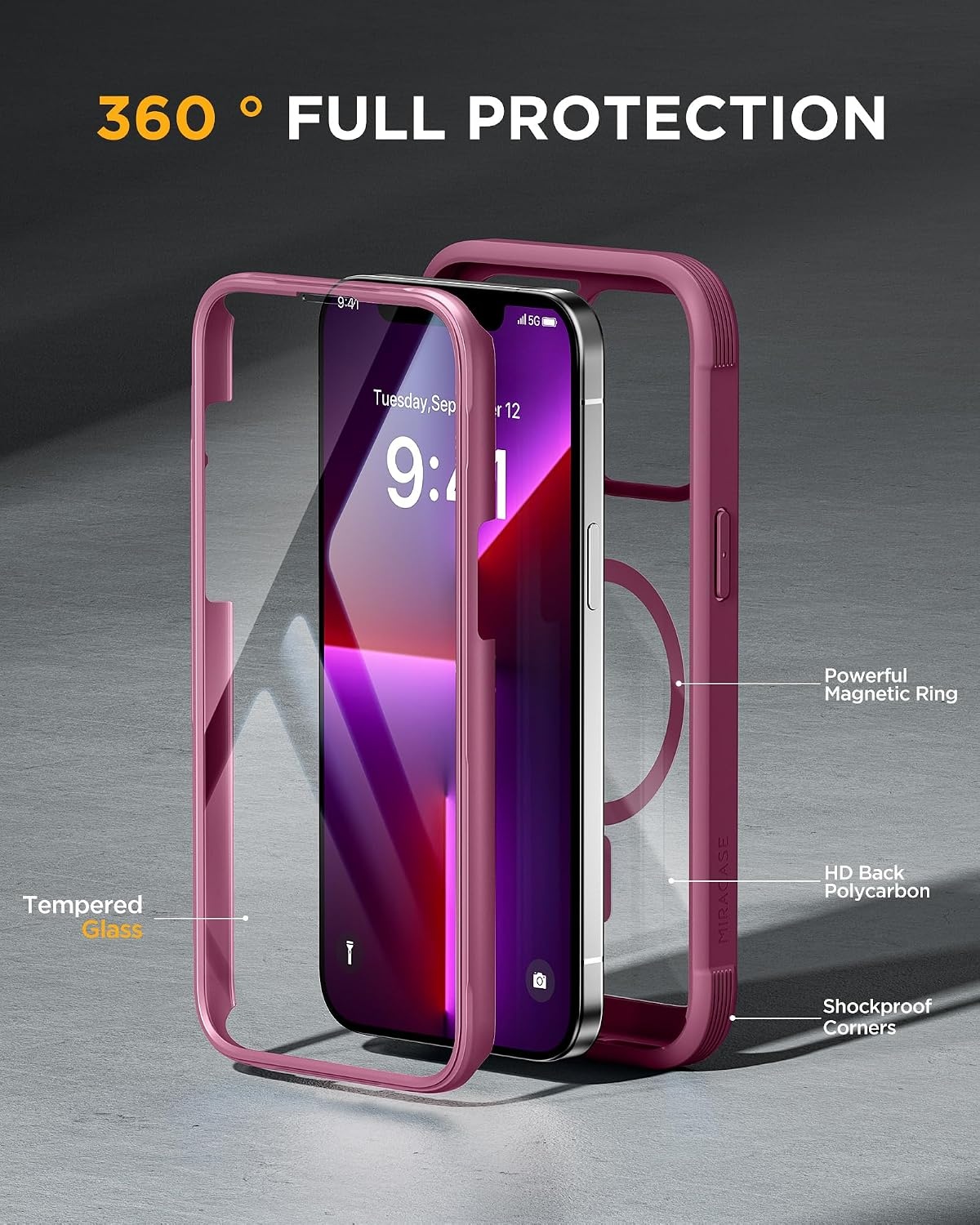 image:imageMiracase for iPhone SE Phone Case 3rd2nd Generation 2022 2020 FullBody with Builtin Glass Screen Protector Heavy Duty 360 Protective Shockproof Bumper Cover for iPhone 8SE BlackMagnetic Plum