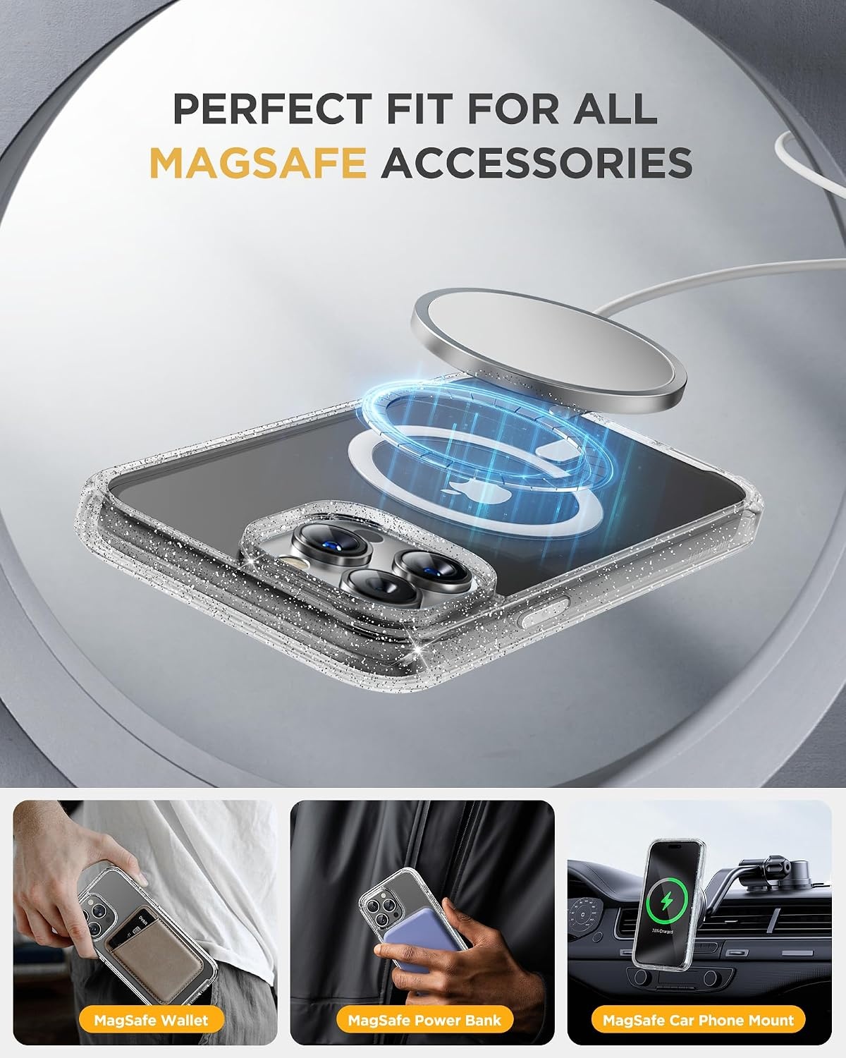 image:imageMiracase for iPhone SE Phone Case 3rd2nd Generation 2022 2020 FullBody with Builtin Glass Screen Protector Heavy Duty 360 Protective Shockproof Bumper Cover for iPhone 8SE BlackMagnetic Clear Glitter