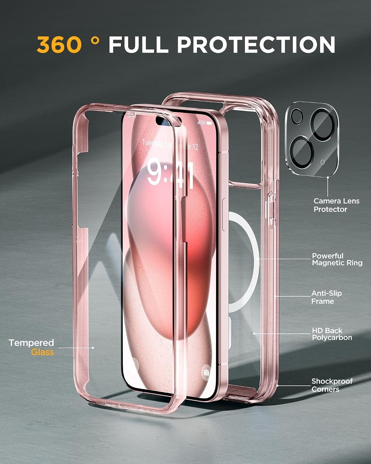image:imageMiracase for iPhone SE Phone Case 3rd2nd Generation 2022 2020 FullBody with Builtin Glass Screen Protector Heavy Duty 360 Protective Shockproof Bumper Cover for iPhone 8SE BlackMagnetic Clear Pink