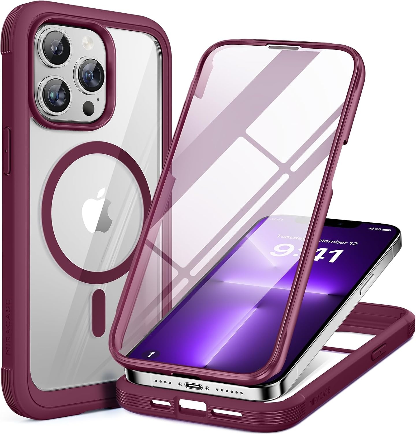 image:imageMiracase for iPhone SE Phone Case 3rd2nd Generation 2022 2020 FullBody with Builtin Glass Screen Protector Heavy Duty 360 Protective Shockproof Bumper Cover for iPhone 8SE BlackMagnetic Plum