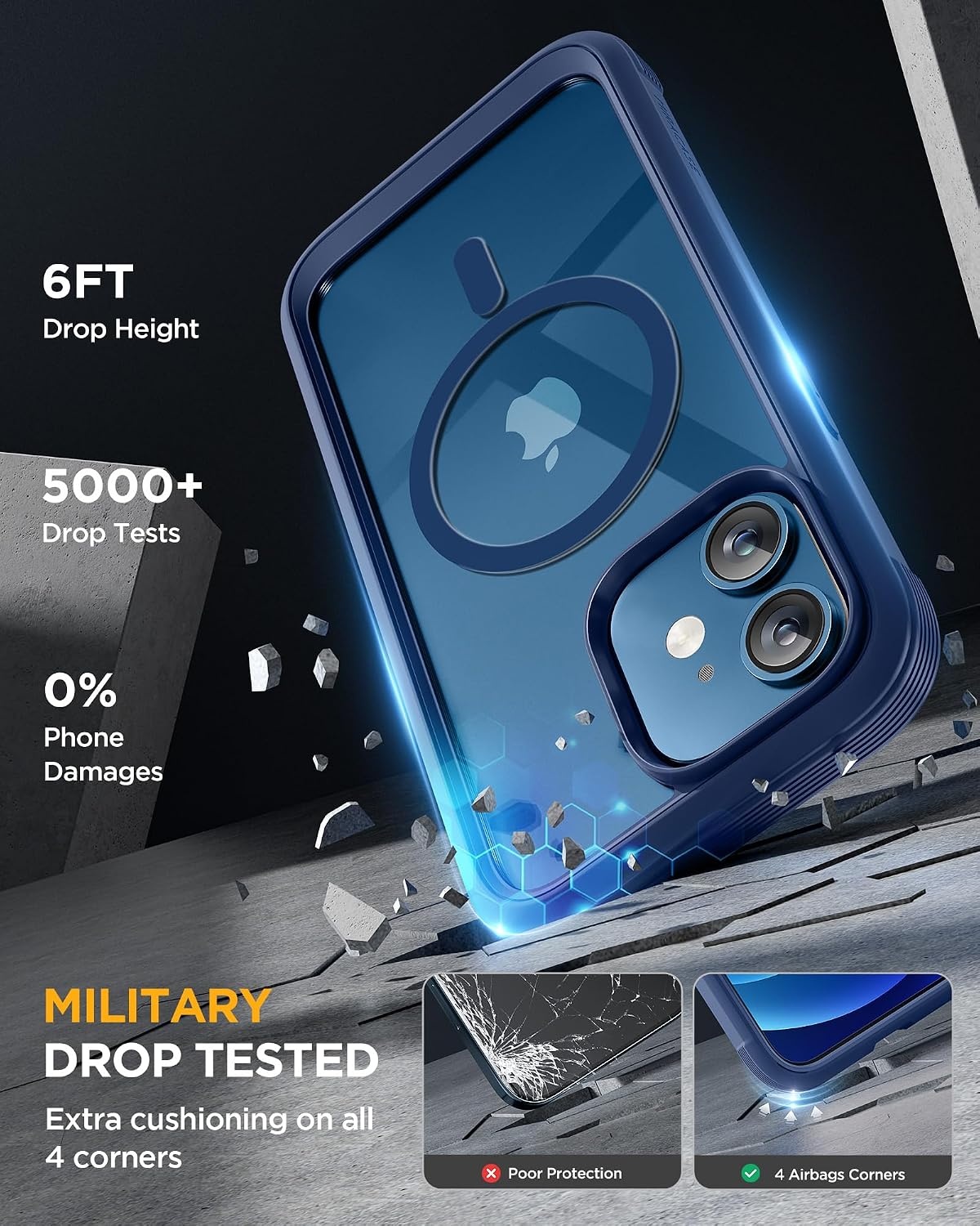 image:imageMiracase for iPhone SE Phone Case 3rd2nd Generation 2022 2020 FullBody with Builtin Glass Screen Protector Heavy Duty 360 Protective Shockproof Bumper Cover for iPhone 8SE BlackMagnetic Blue