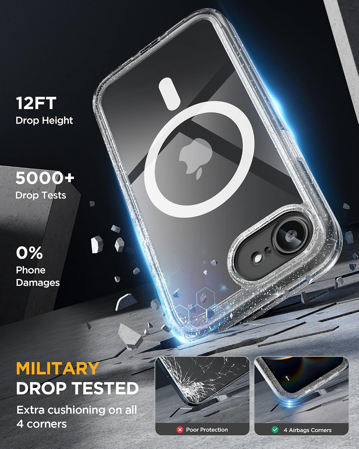 image:imageMiracase for iPhone SE Phone Case 3rd2nd Generation 2022 2020 FullBody with Builtin Glass Screen Protector Heavy Duty 360 Protective Shockproof Bumper Cover for iPhone 8SE BlackClear Glitter