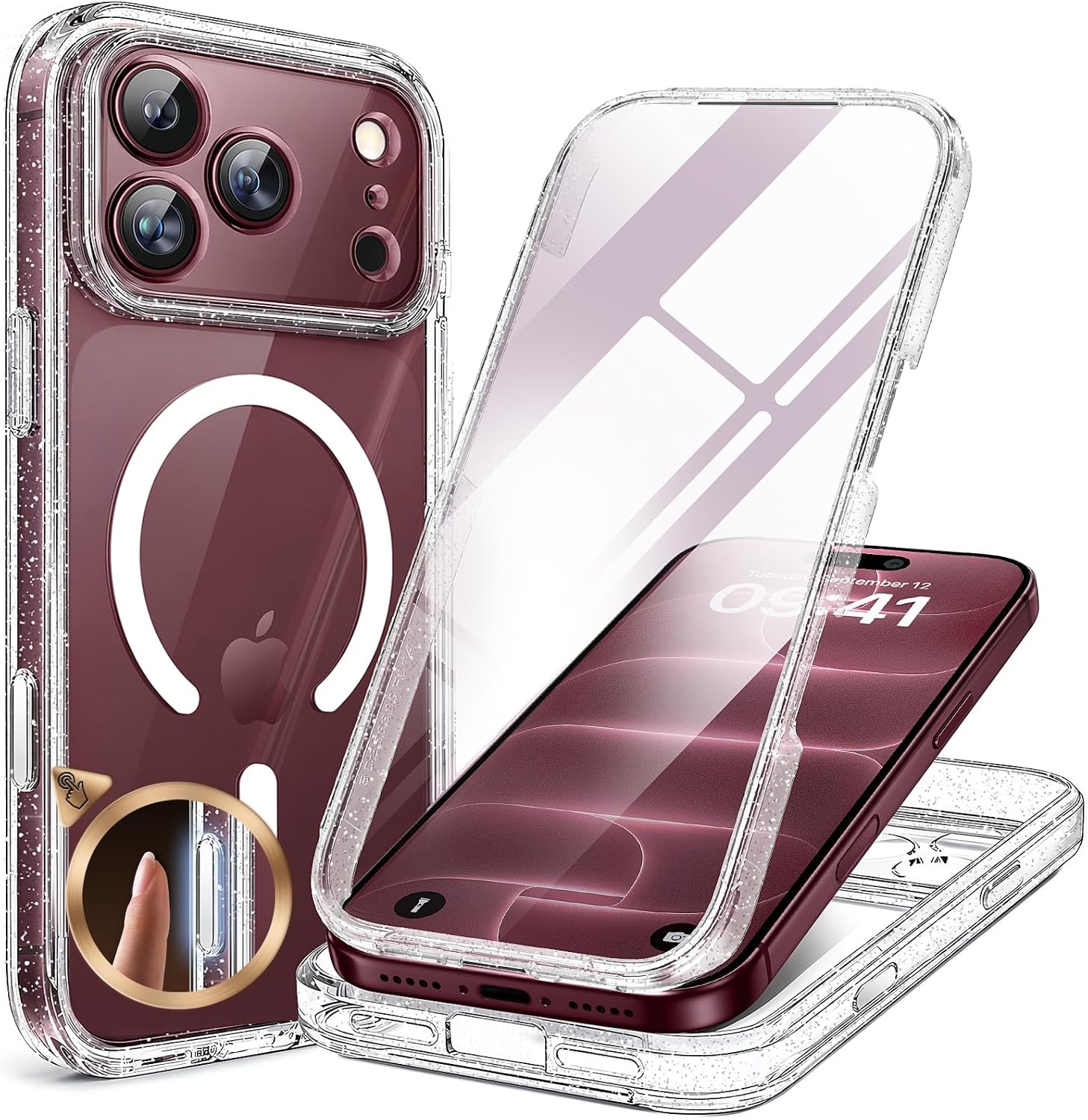 image:imageMiracase for iPhone SE Phone Case 3rd2nd Generation 2022 2020 FullBody with Builtin Glass Screen Protector Heavy Duty 360 Protective Shockproof Bumper Cover for iPhone 8SE BlackClear Glitter