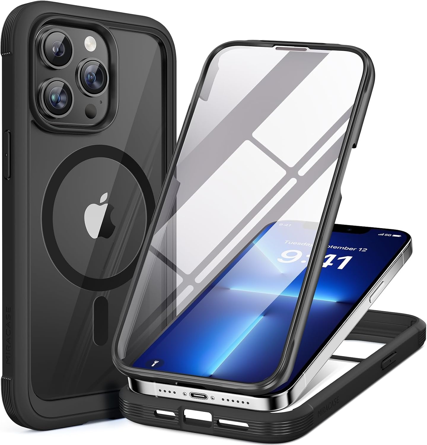 image:imageMiracase for iPhone SE Phone Case 3rd2nd Generation 2022 2020 FullBody with Builtin Glass Screen Protector Heavy Duty 360 Protective Shockproof Bumper Cover for iPhone 8SE BlackMagnetic Classic Black