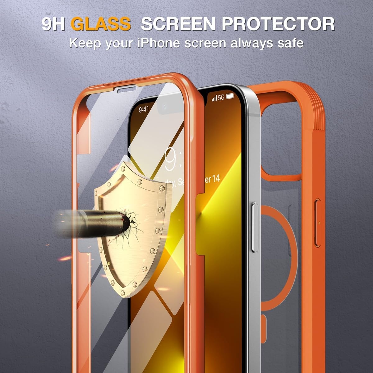 image:imageMiracase for iPhone SE Phone Case 3rd2nd Generation 2022 2020 FullBody with Builtin Glass Screen Protector Heavy Duty 360 Protective Shockproof Bumper Cover for iPhone 8SE BlackMagnetic Orange