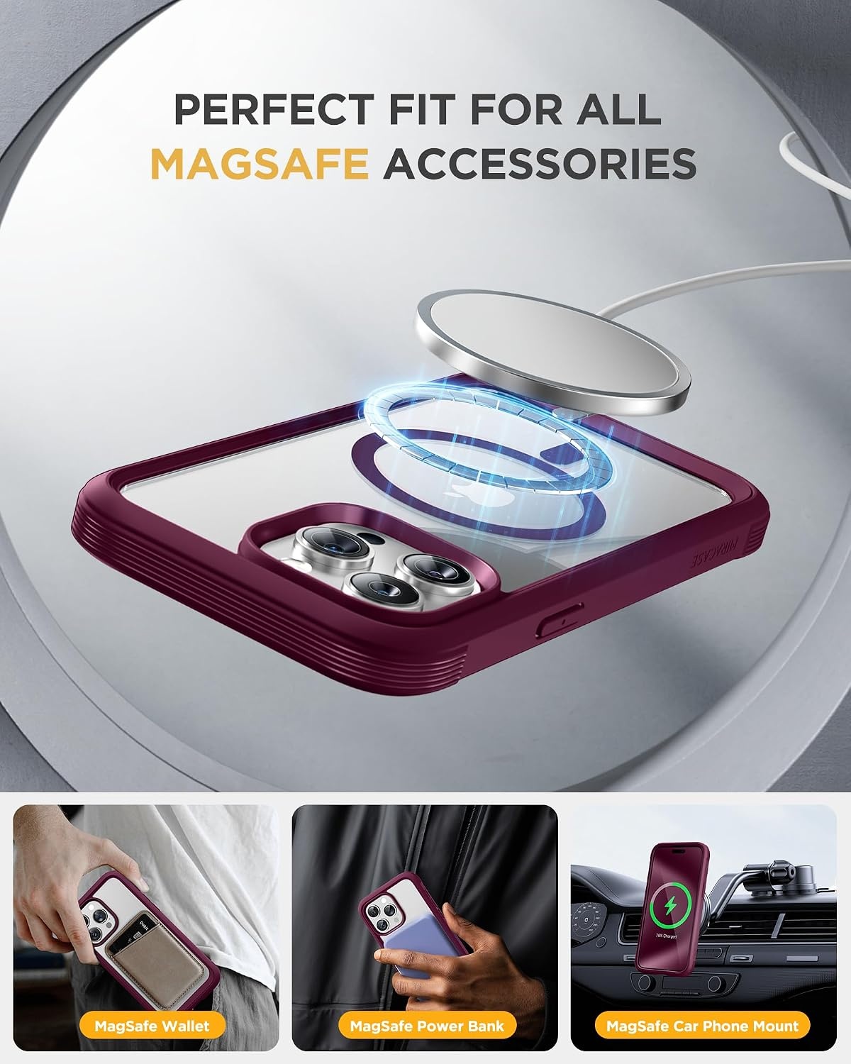 image:imageMiracase for iPhone SE Phone Case 3rd2nd Generation 2022 2020 FullBody with Builtin Glass Screen Protector Heavy Duty 360 Protective Shockproof Bumper Cover for iPhone 8SE BlackMagnetic Plum