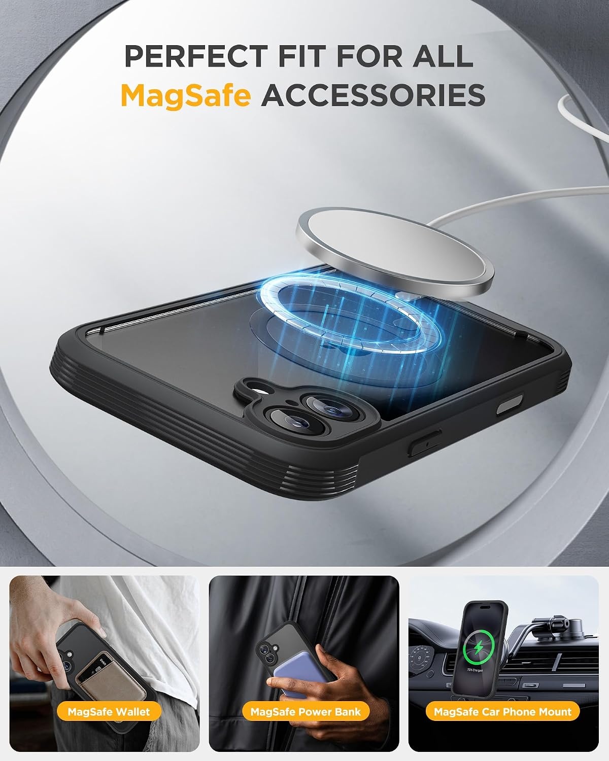 image:imageMiracase for iPhone SE Phone Case 3rd2nd Generation 2022 2020 FullBody with Builtin Glass Screen Protector Heavy Duty 360 Protective Shockproof Bumper Cover for iPhone 8SE BlackMagnetic Classic Black