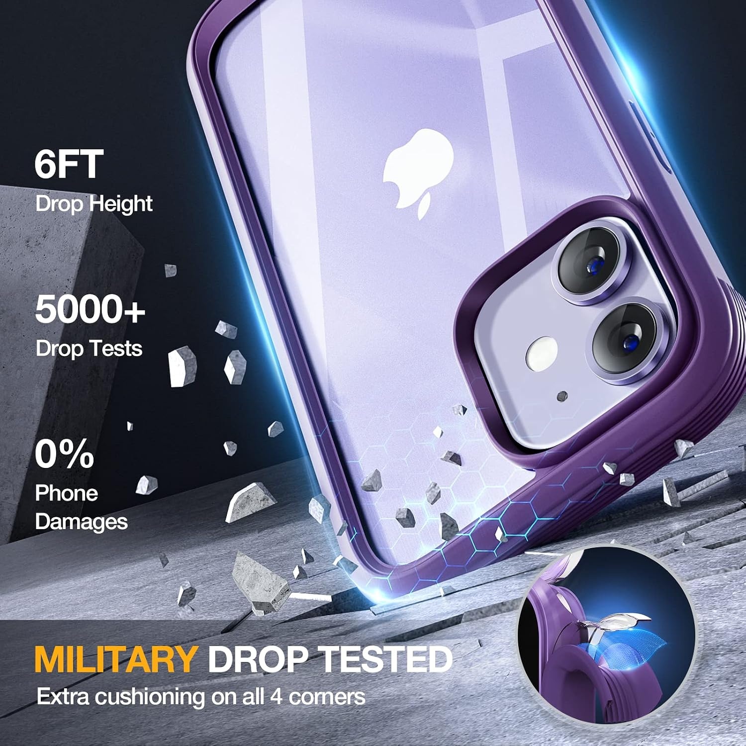 image:imageMiracase for iPhone SE Phone Case 3rd2nd Generation 2022 2020 FullBody with Builtin Glass Screen Protector Heavy Duty 360 Protective Shockproof Bumper Cover for iPhone 8SE BlackPurple