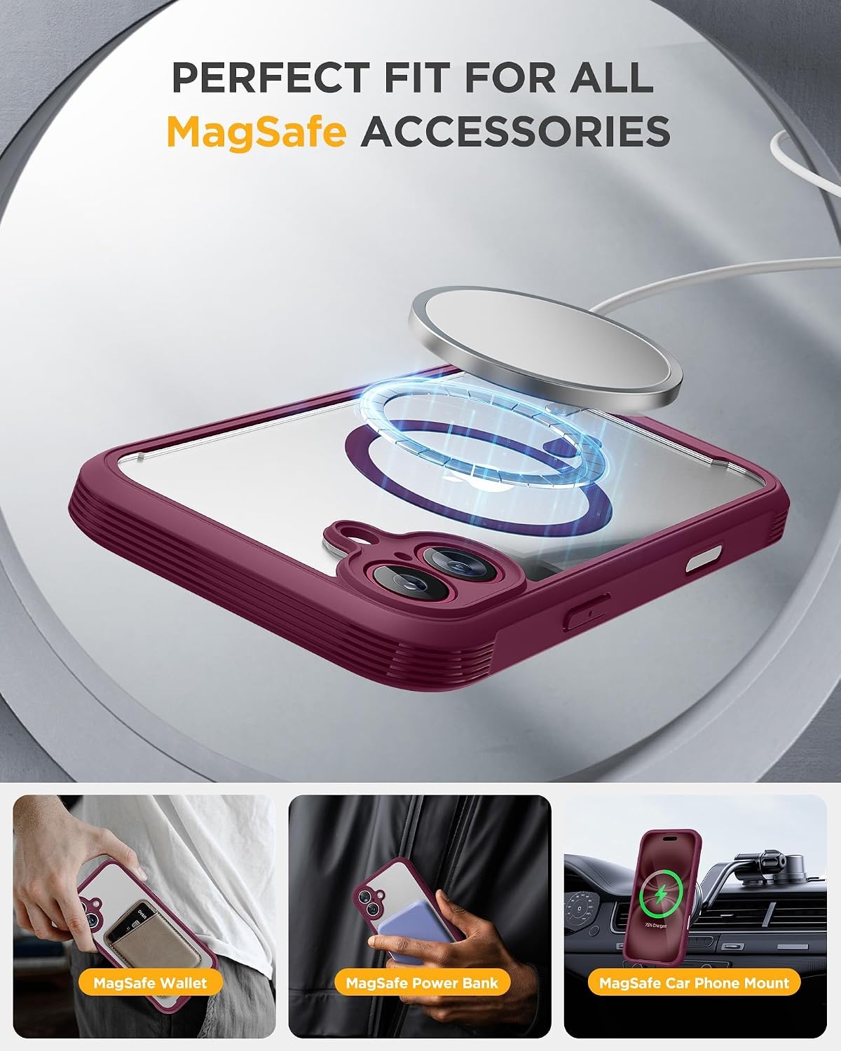 image:imageMiracase for iPhone SE Phone Case 3rd2nd Generation 2022 2020 FullBody with Builtin Glass Screen Protector Heavy Duty 360 Protective Shockproof Bumper Cover for iPhone 8SE BlackMagnetic Plum