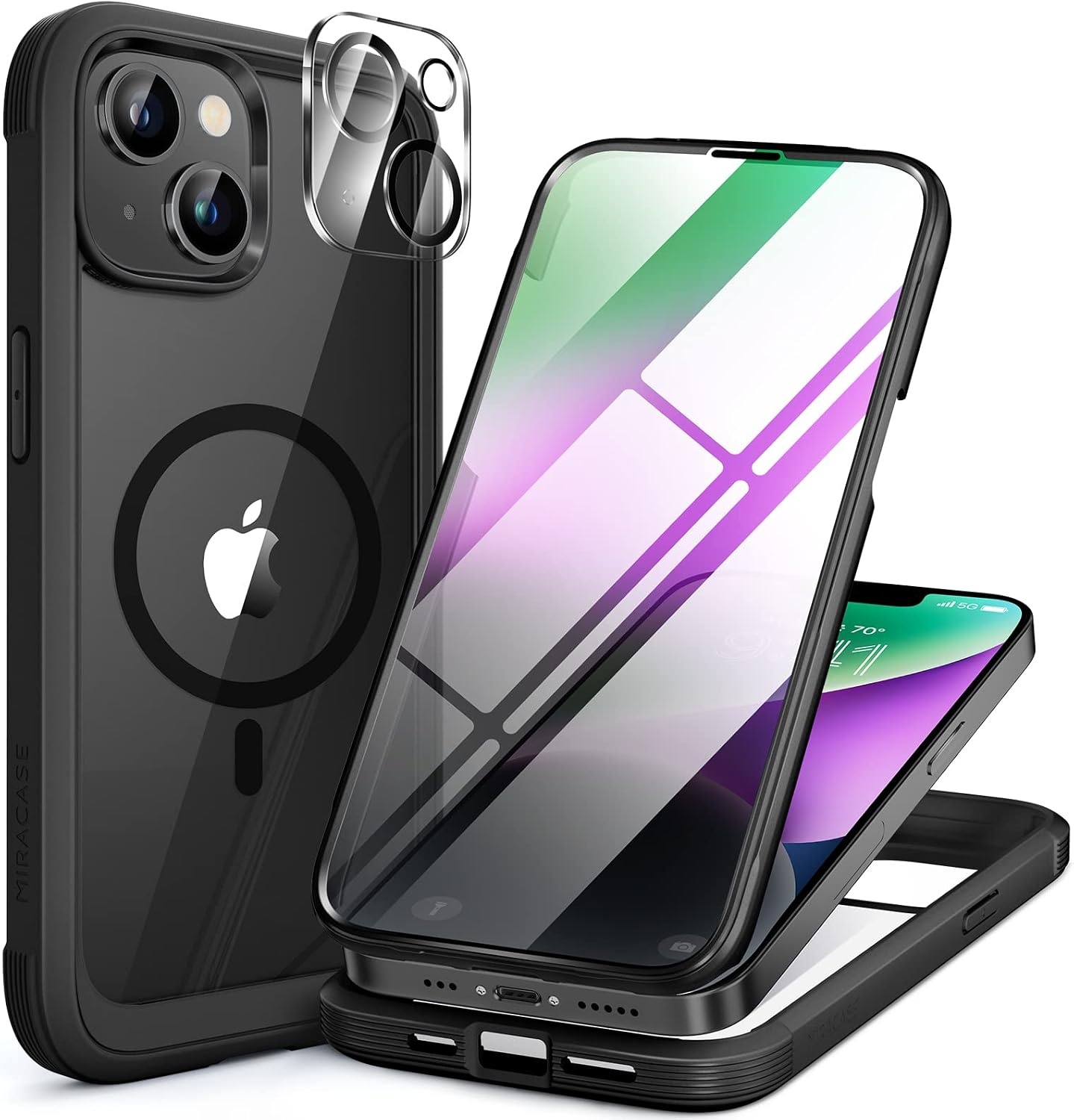 image:imageMiracase for iPhone SE Phone Case 3rd2nd Generation 2022 2020 FullBody with Builtin Glass Screen Protector Heavy Duty 360 Protective Shockproof Bumper Cover for iPhone 8SE BlackMagnetic Classic Black