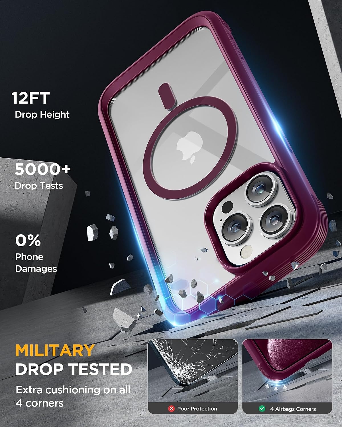 image:imageMiracase for iPhone SE Phone Case 3rd2nd Generation 2022 2020 FullBody with Builtin Glass Screen Protector Heavy Duty 360 Protective Shockproof Bumper Cover for iPhone 8SE BlackMagnetic Plum