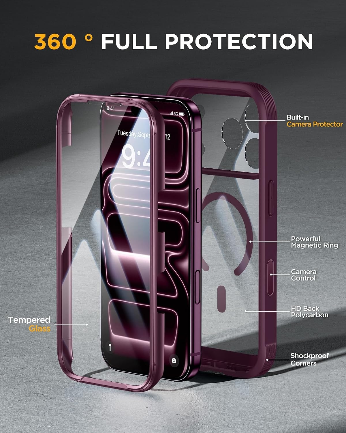image:imageMiracase for iPhone SE Phone Case 3rd2nd Generation 2022 2020 FullBody with Builtin Glass Screen Protector Heavy Duty 360 Protective Shockproof Bumper Cover for iPhone 8SE BlackBurgundy