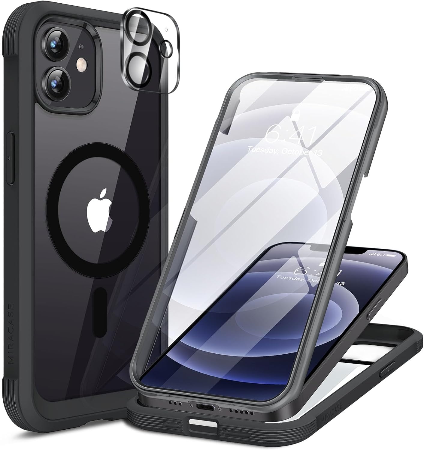 image:imageMiracase for iPhone SE Phone Case 3rd2nd Generation 2022 2020 FullBody with Builtin Glass Screen Protector Heavy Duty 360 Protective Shockproof Bumper Cover for iPhone 8SE BlackMagnetic Classic Black