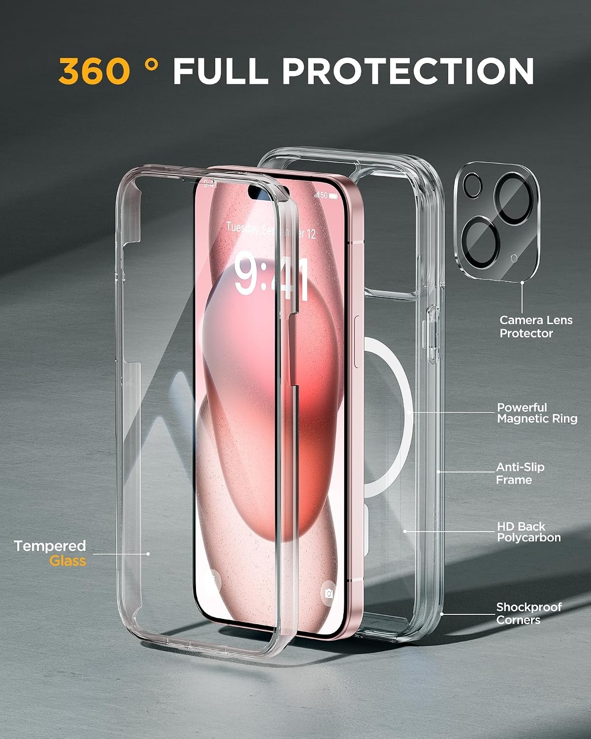 image:imageMiracase for iPhone SE Phone Case 3rd2nd Generation 2022 2020 FullBody with Builtin Glass Screen Protector Heavy Duty 360 Protective Shockproof Bumper Cover for iPhone 8SE BlackMagnetic Clear