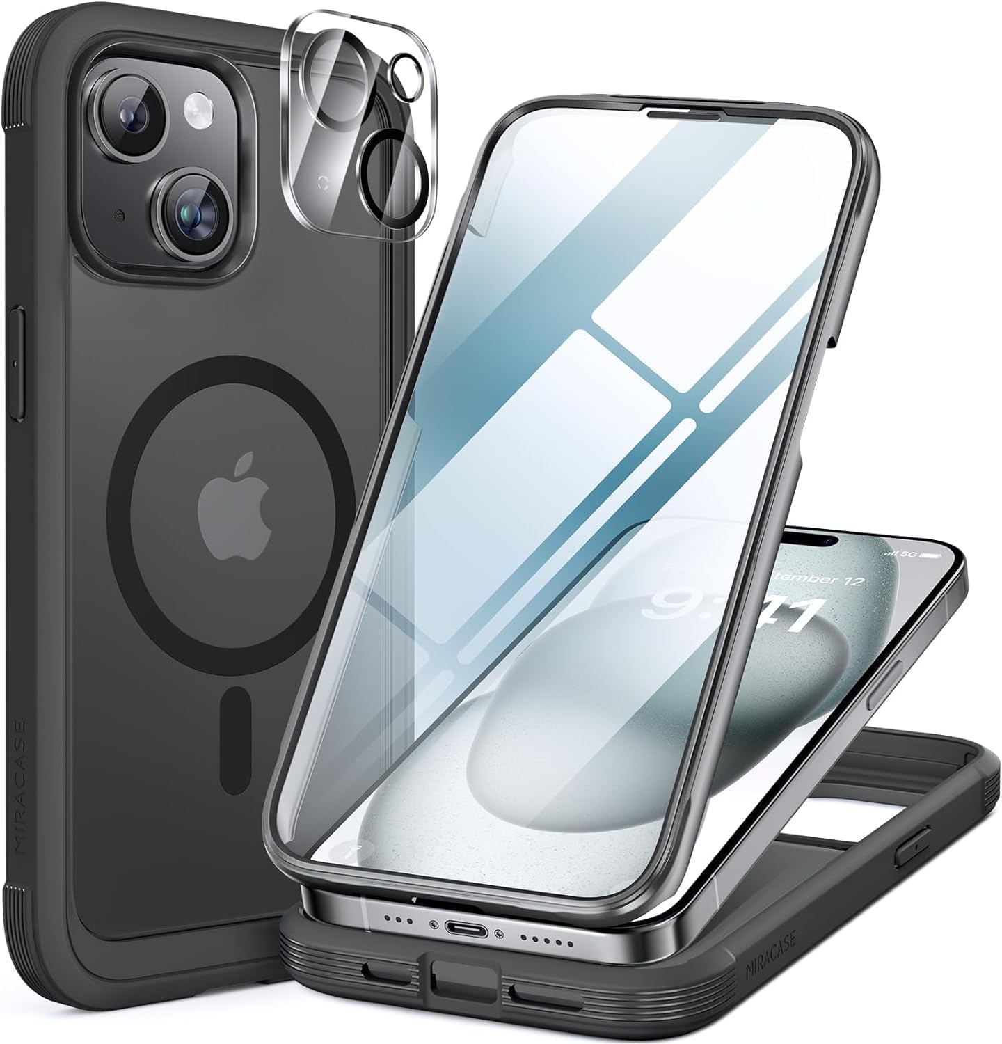 image:imageMiracase for iPhone SE Phone Case 3rd2nd Generation 2022 2020 FullBody with Builtin Glass Screen Protector Heavy Duty 360 Protective Shockproof Bumper Cover for iPhone 8SE BlackMatte Black